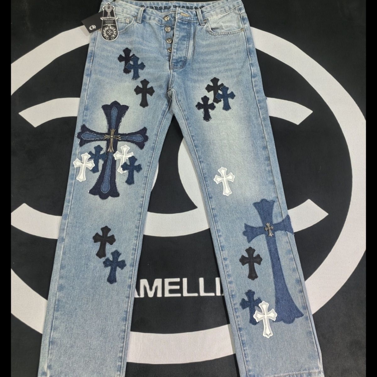 hight version cross embroidery jeans