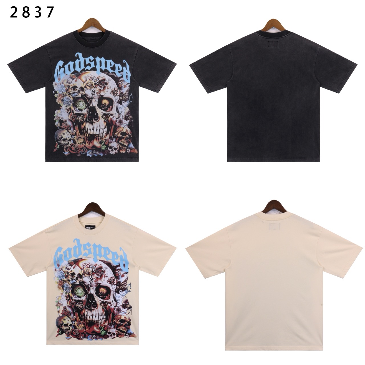 godspeed full skull black and cream tee