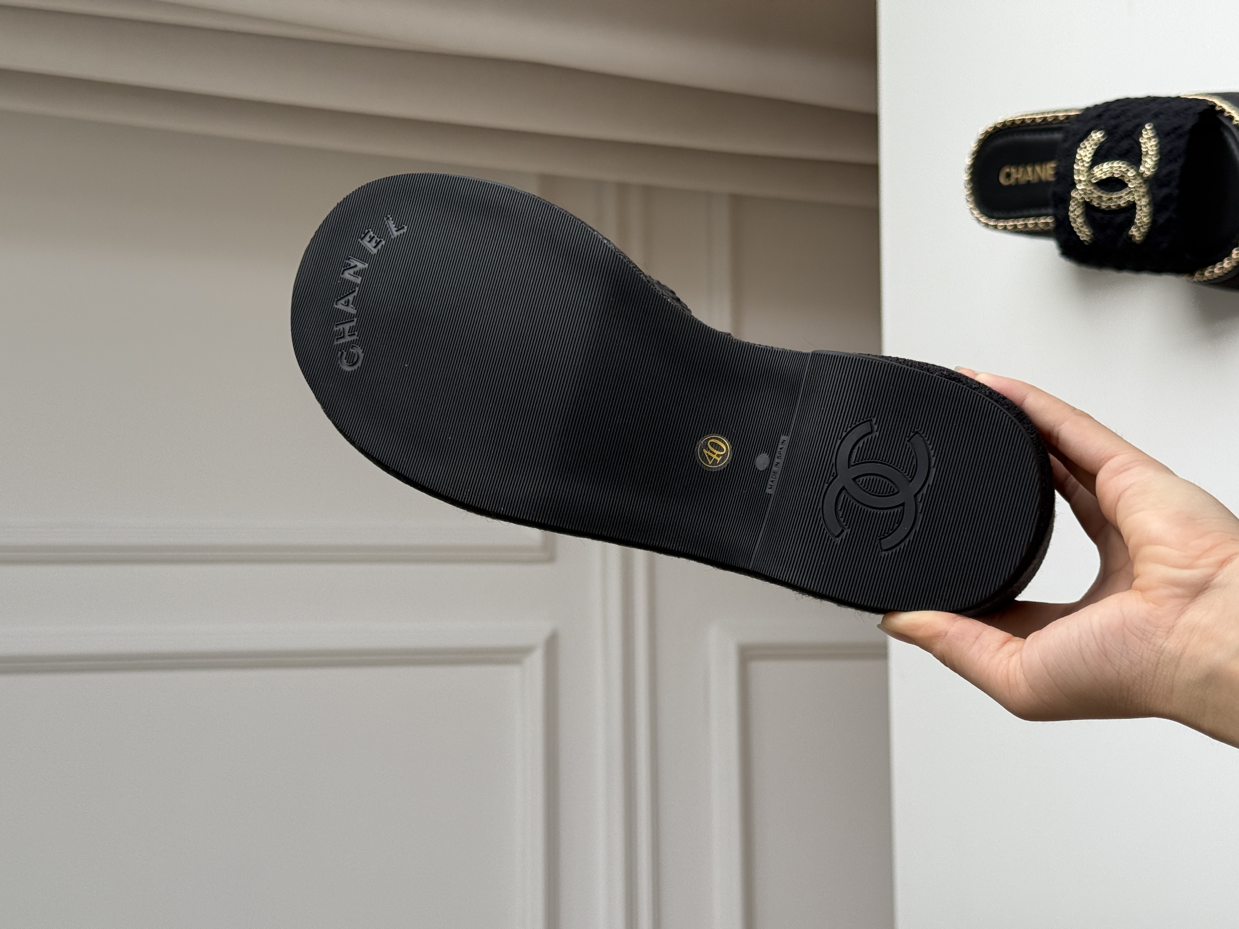 CHANEL Crochet Slide Sandals with Interlocking CC Logo