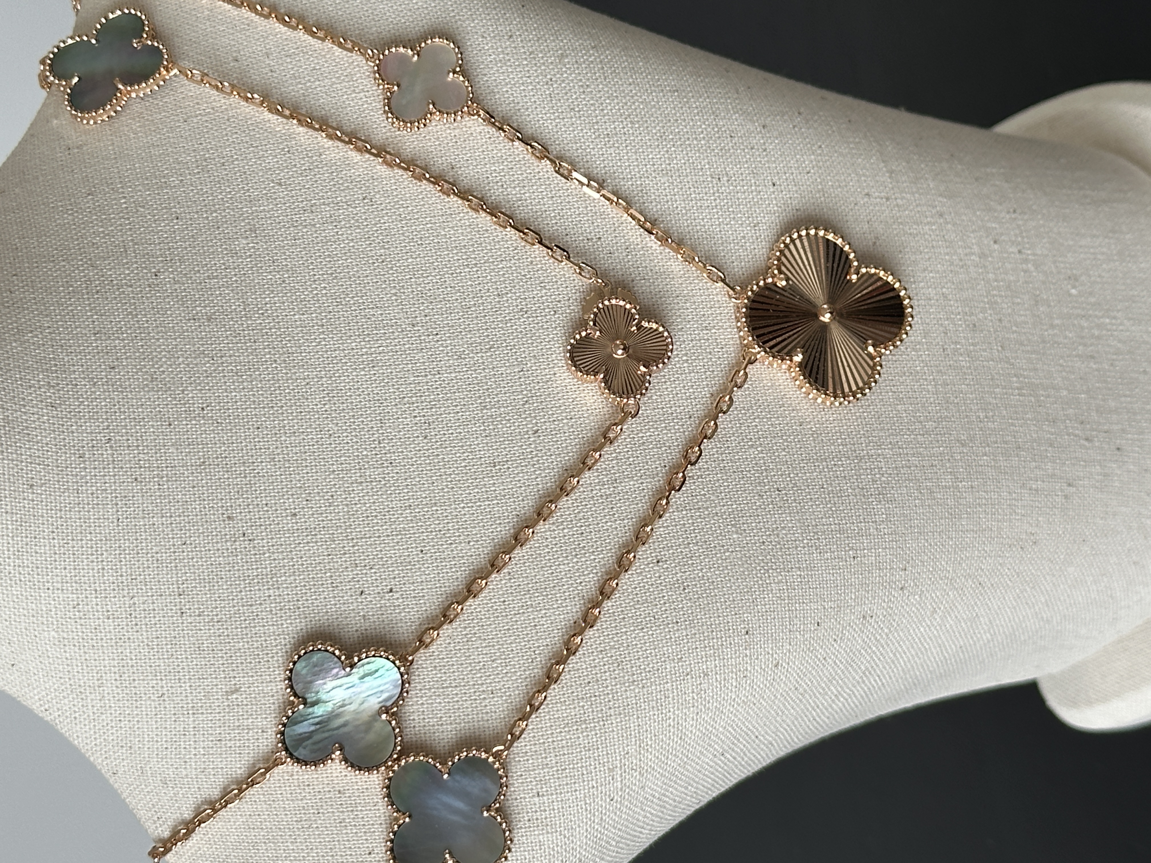 Van Cleef & Arpels Vintage Alhambra Rose Gold Multi-Material 10 Motifs Long Necklace