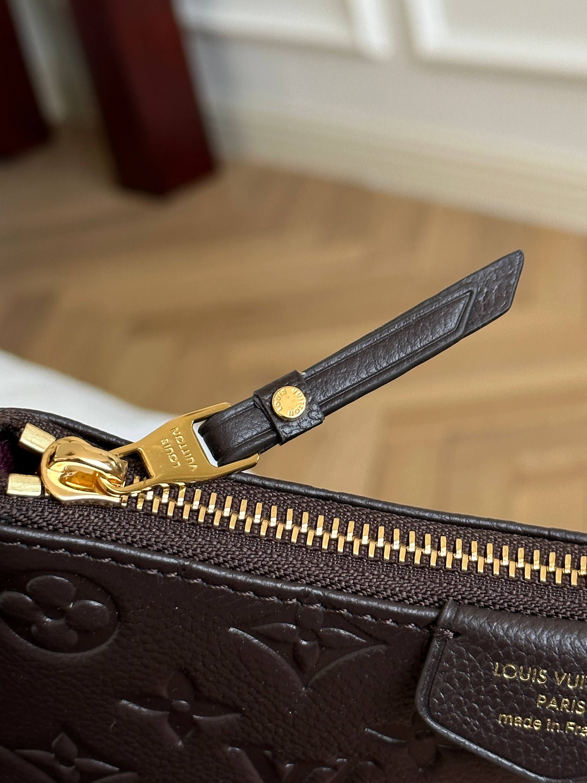 Louis Vuitton Dark Brown Embossed Monogram Leather Zip Shoulder Bag
