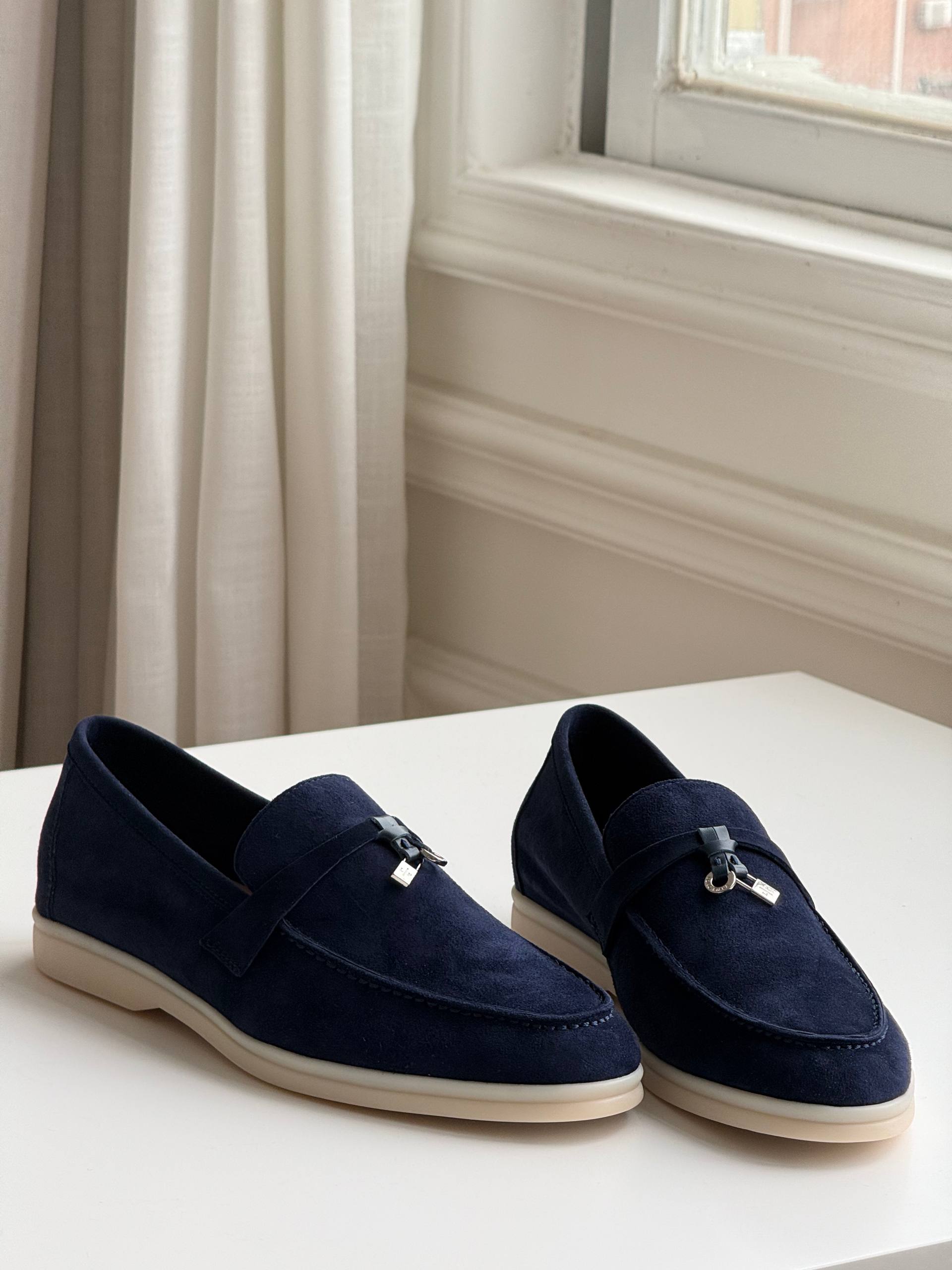 Loro Piana Navy Suede Loafers