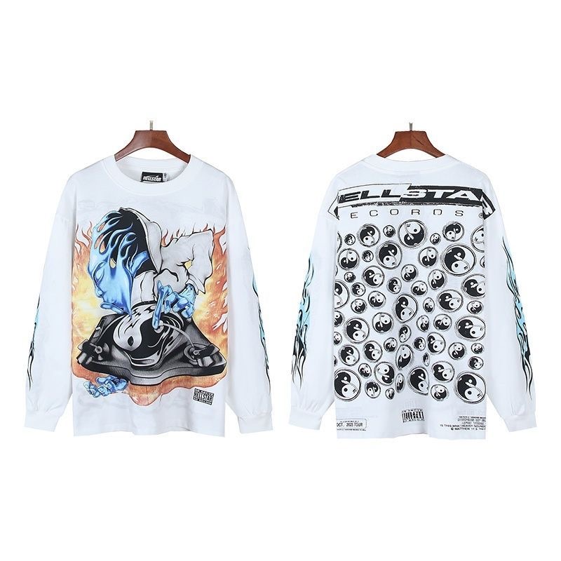 Hellsta Hellstar Street Retro Printed Double Sided Bottom Long Sleeve T-shirt