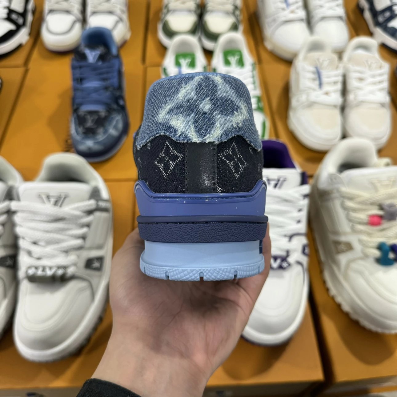 LV Trainer Full Print Logo Denim Blue