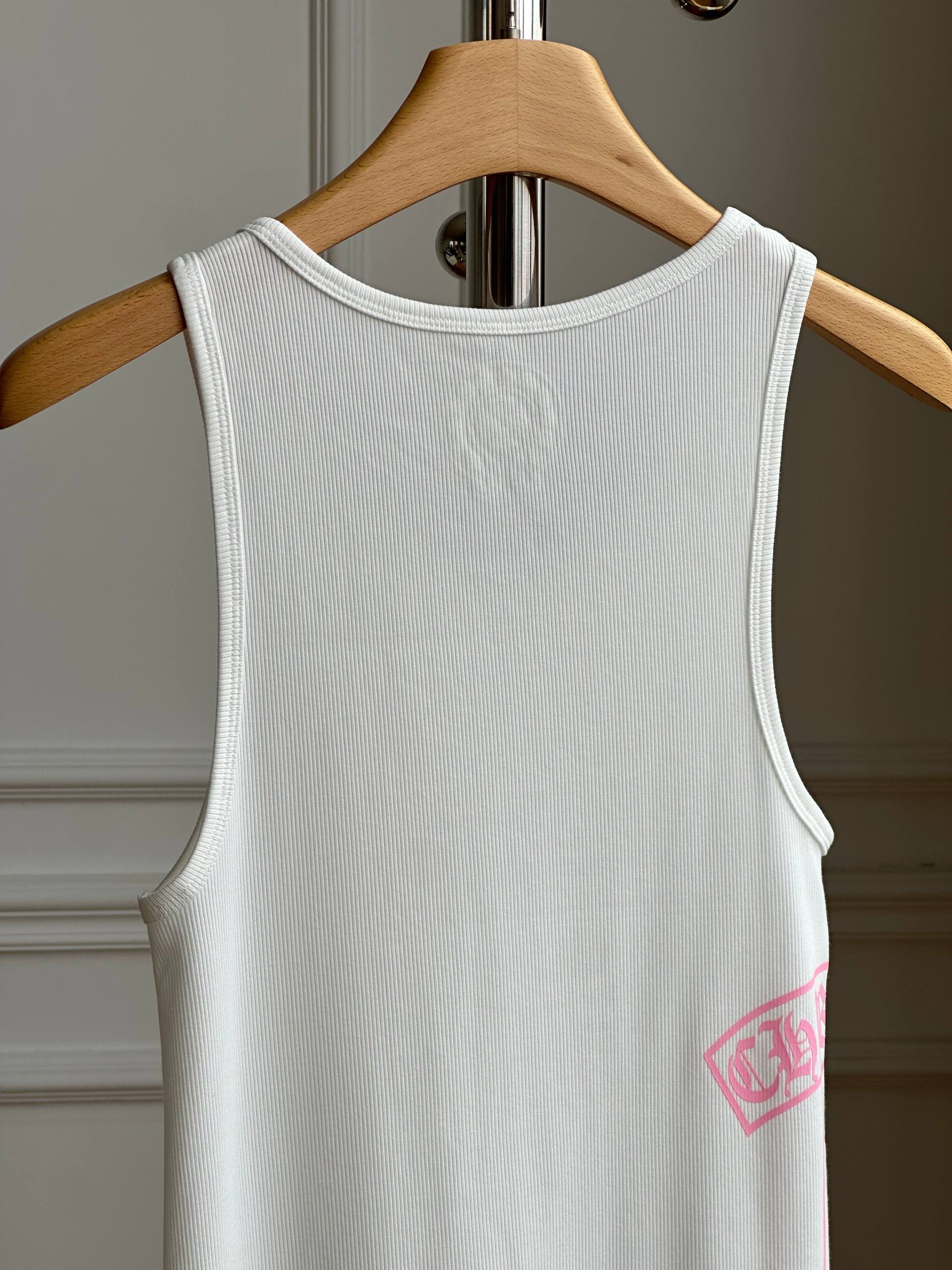 Chrome Hearts Pink and White Letter Printed Ribbed Tank Dress