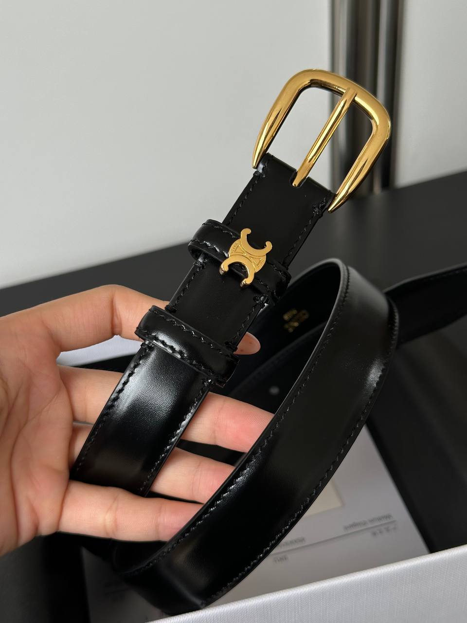 CELINE Triomphe Leather Belt with Pin Buckle
