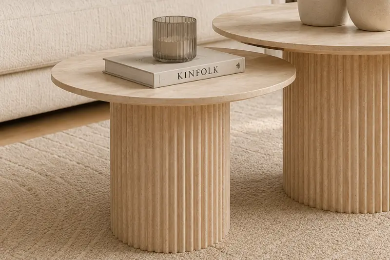Table Basse de Salon Duo Gigogne En Effet Travertin MILO - Par lot de 2