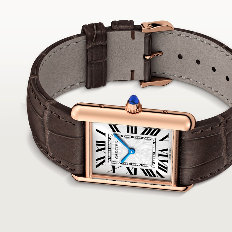 TANK LOUIS CARTIER WATCH Large model, hand-wound mechanical movement, rose gold, leather【1:1 Replica】
