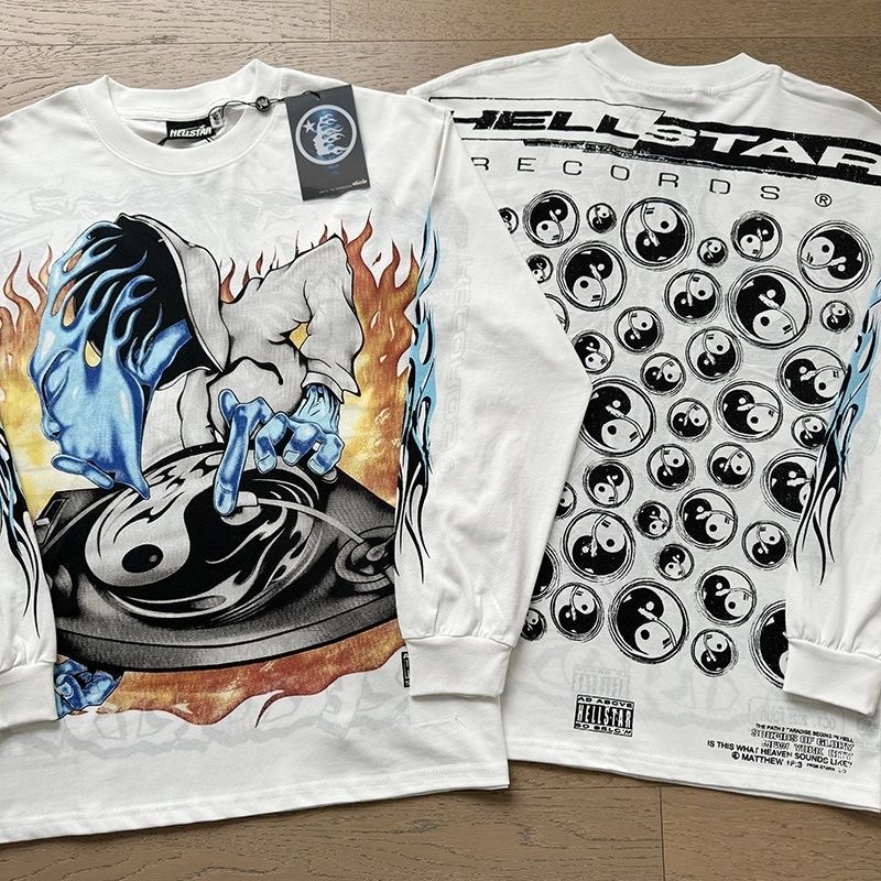 Hellsta Street Hip Hop Printed Graffiti Vintage Base Long Sleeve T-shirt