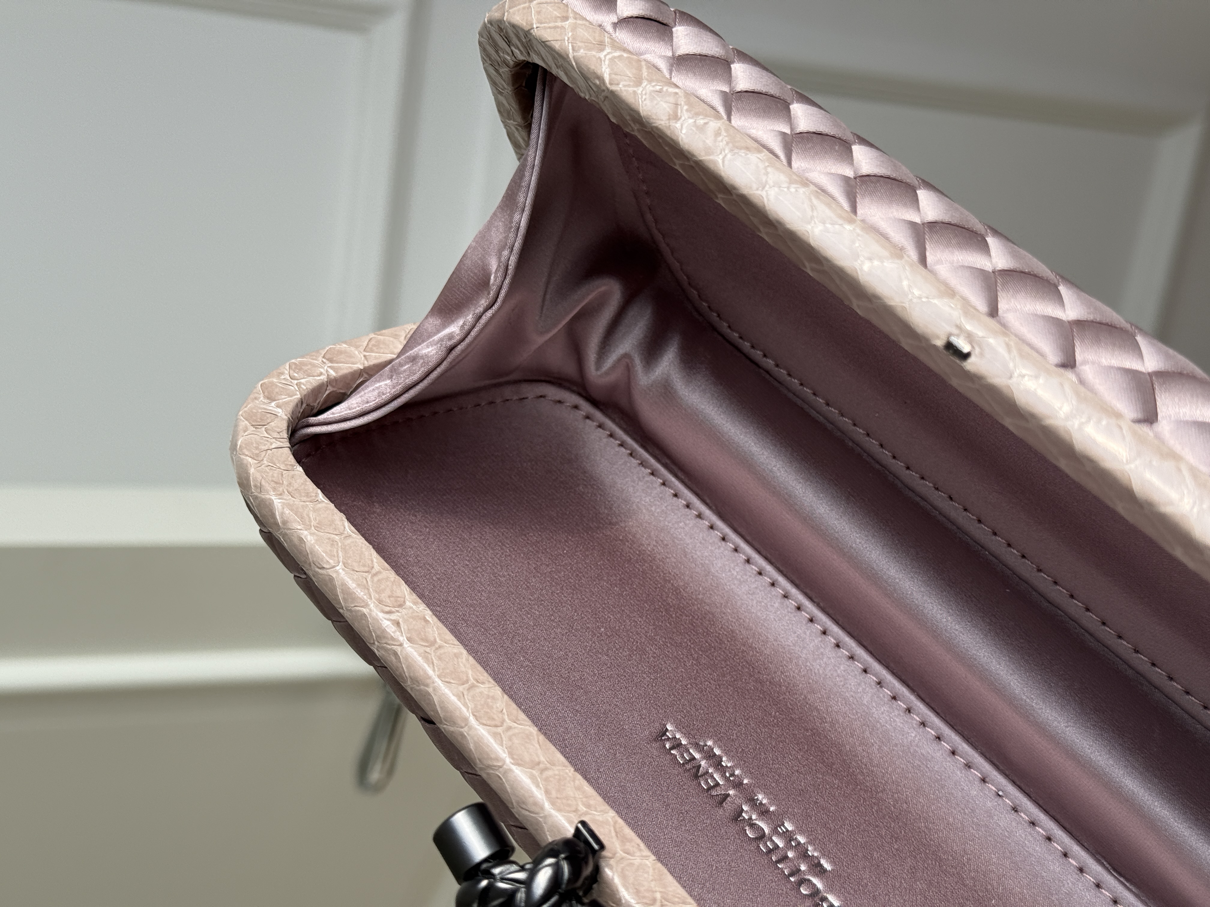 Bottega Veneta Knot Long Intrecciato Satin Clutch