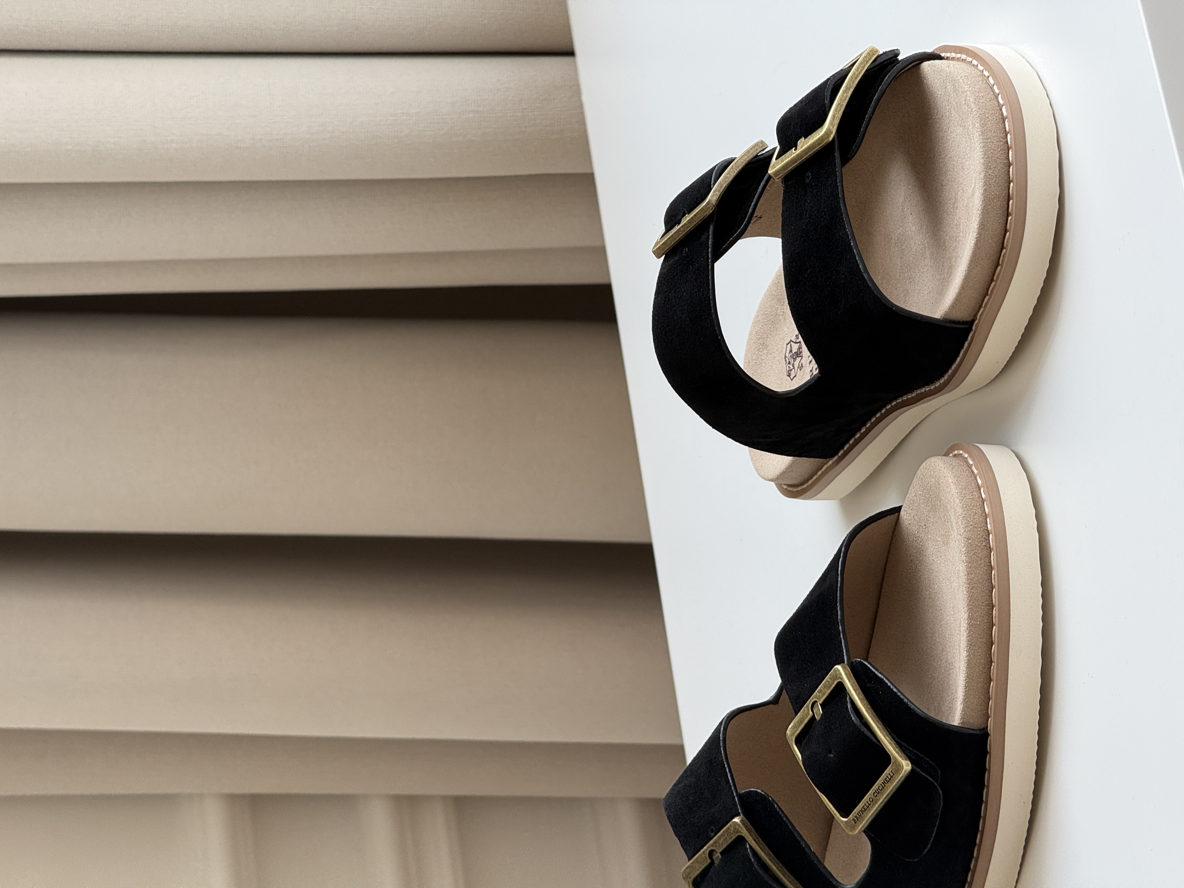 Double-Buckle Suede Slide Sandals