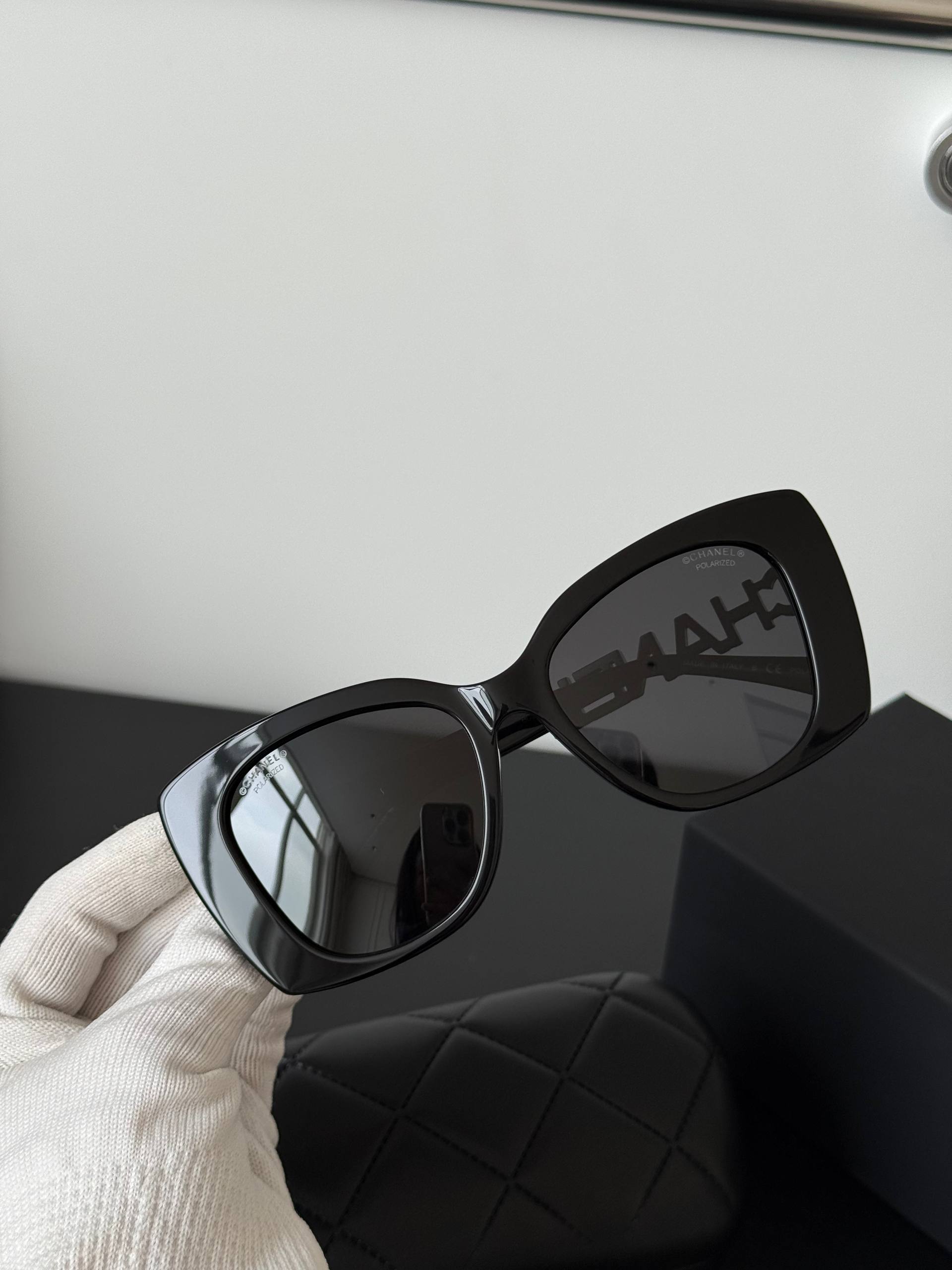 Chanel Thick Frame Letter Temple Polarized Cat-eye Sunglasses