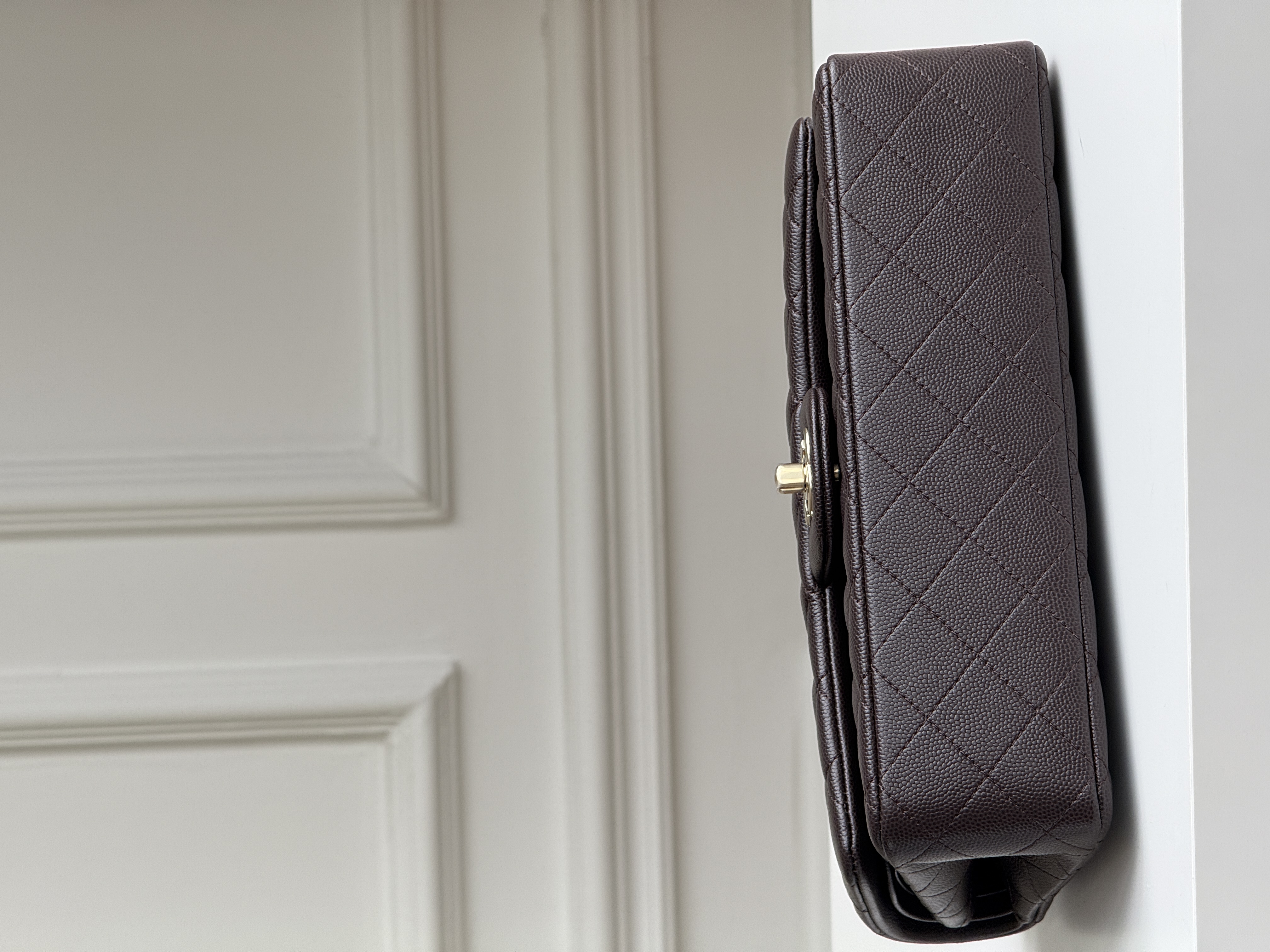 CHANEL Classic Flap Quilted Caviar Leather Bag (Dark Brown with Gold Hardware)