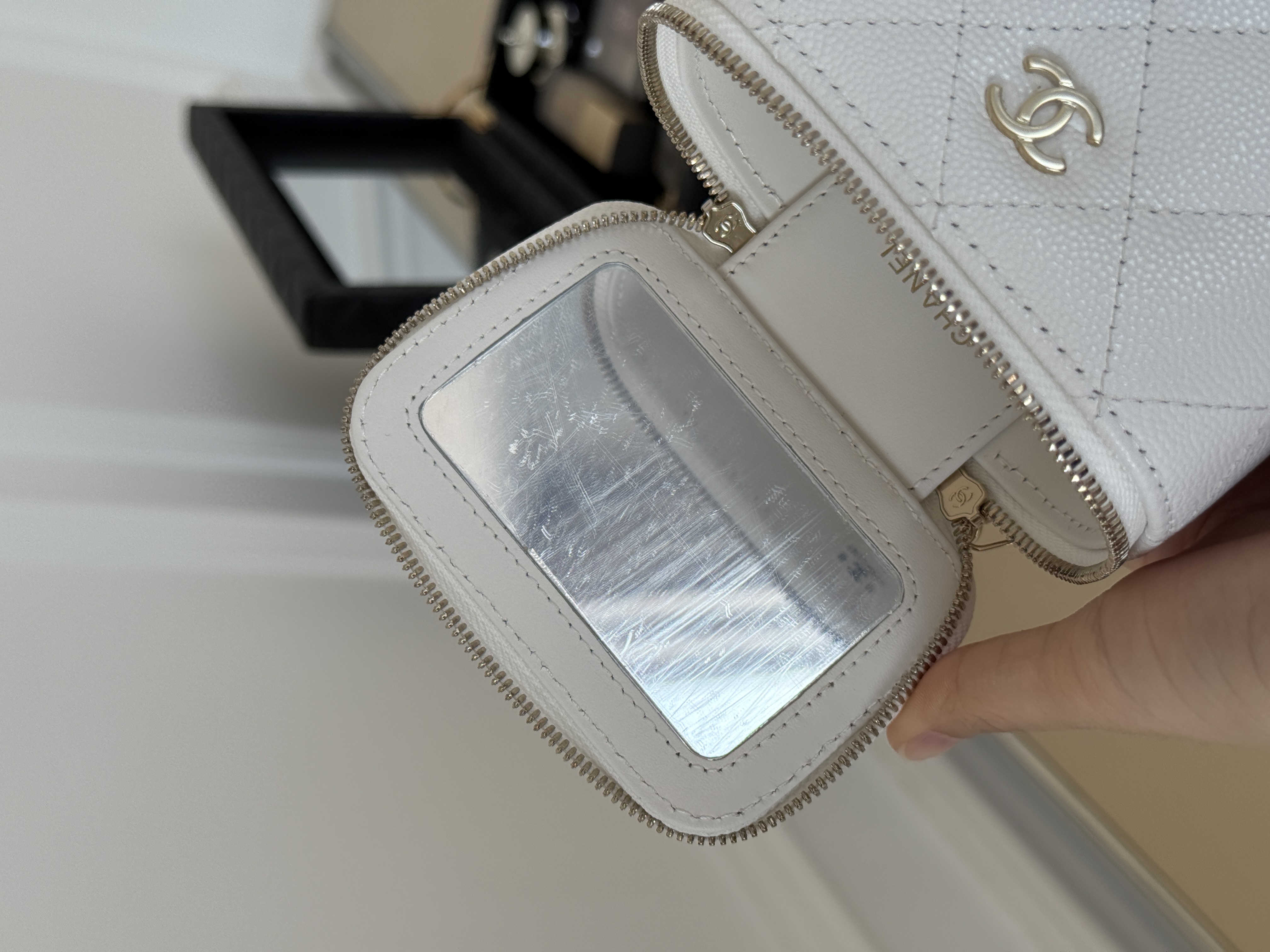 CHANEL Classic Quilted Caviar Leather Mini Vanity Case with Chain