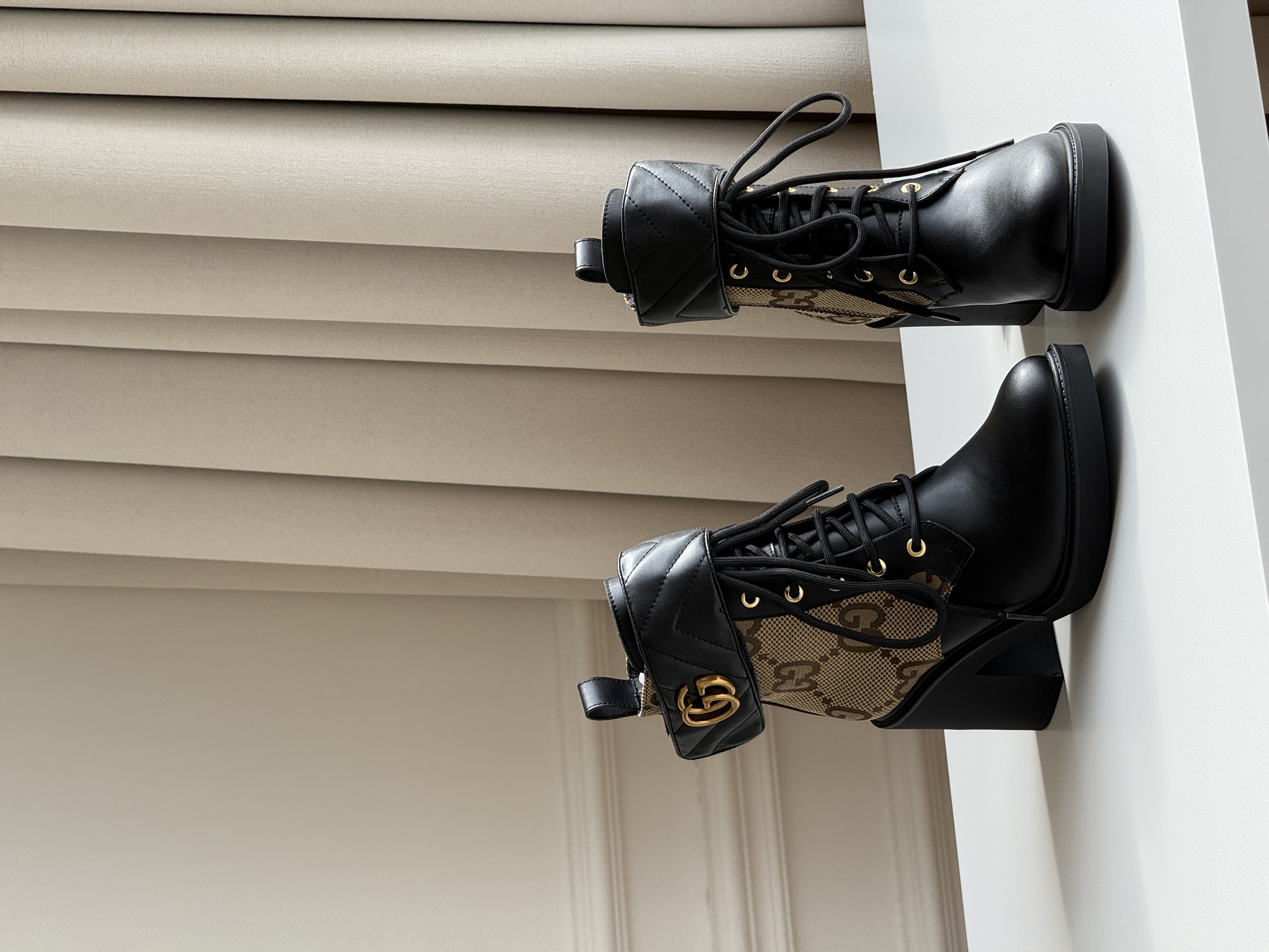 Gucci GG Monogram Lace-up Ankle Boots with Block Heel