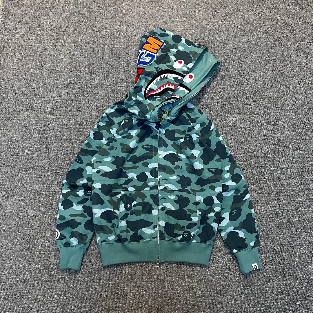 1:1 Best Qualify Lake Green Camo 2 Hood Zipper Hoodie