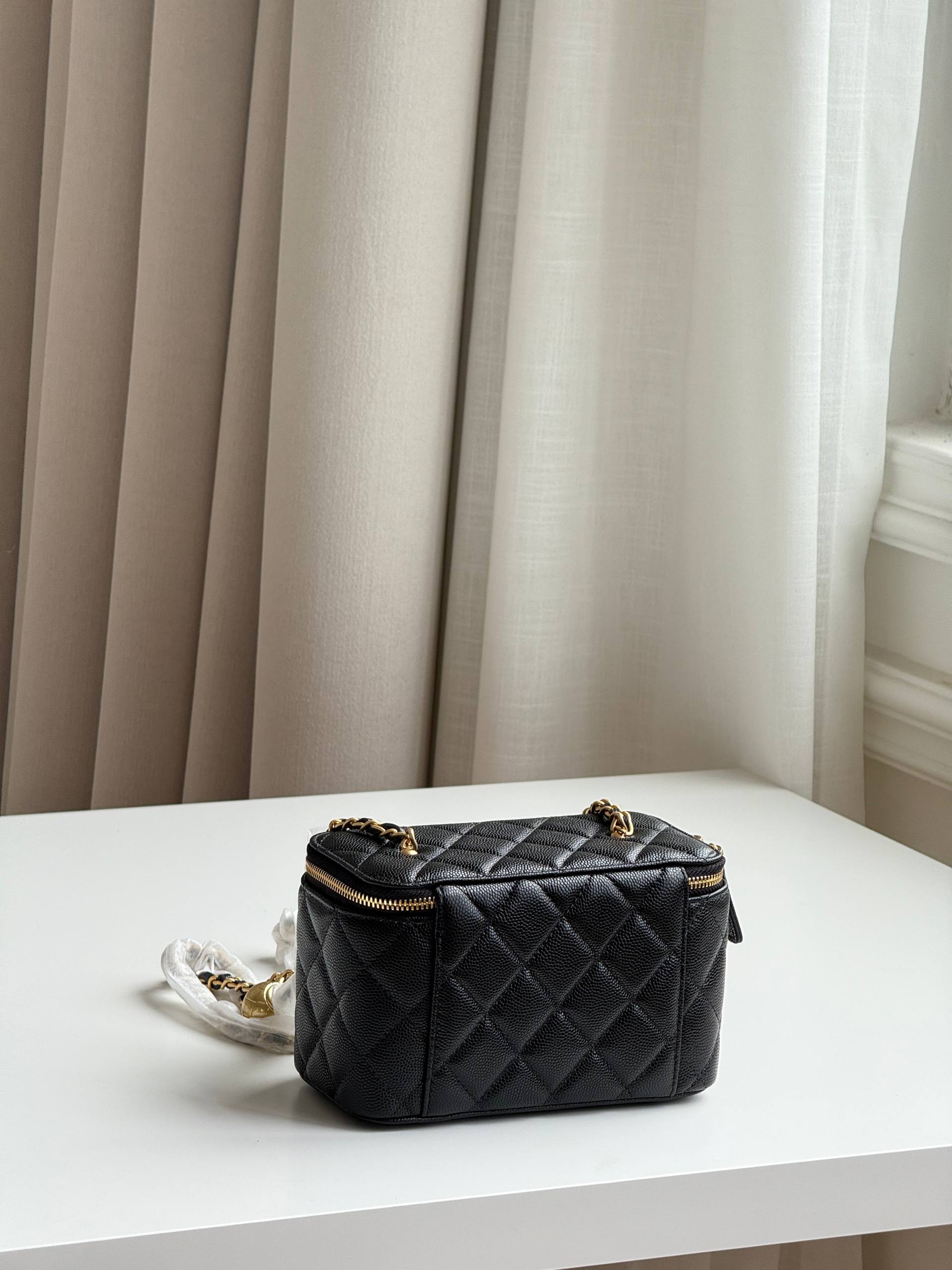 Chanel Quilted Caviar Leather Vanity Case Chain Crossbody Bag