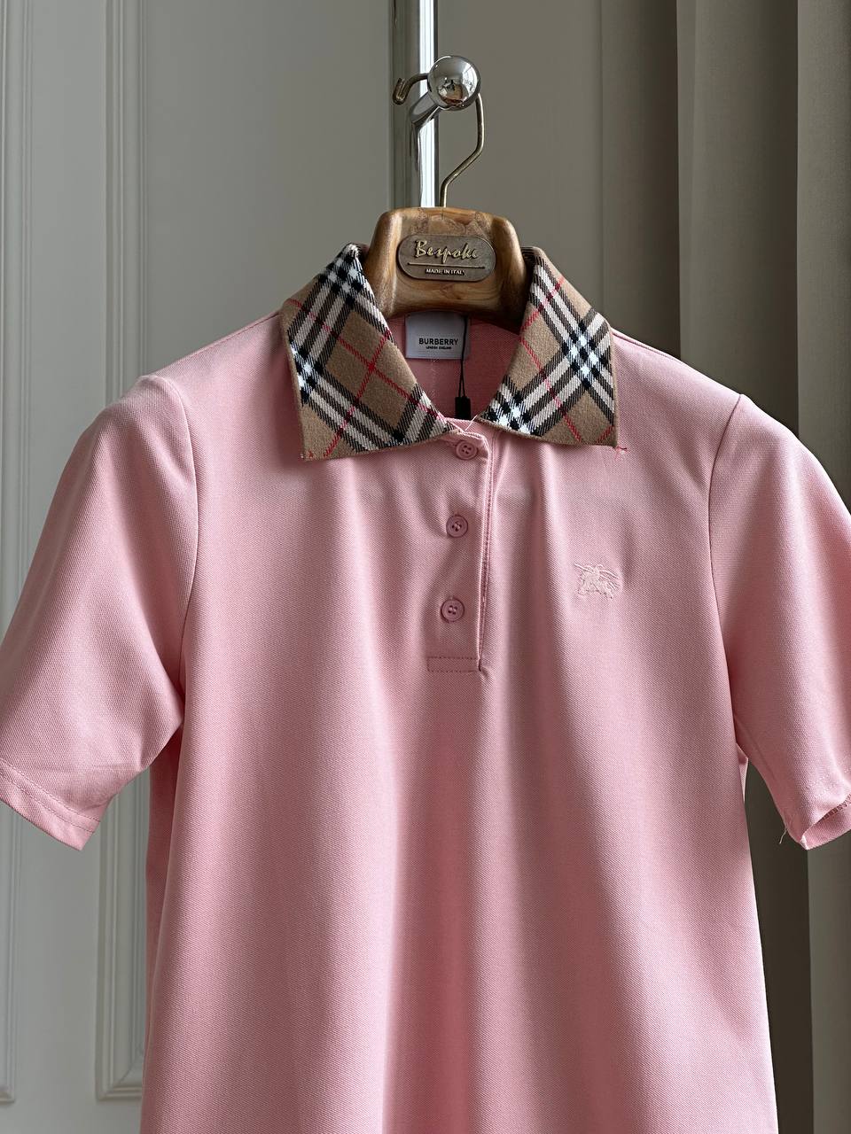 Burberry Check Collar Cotton Piqué Polo Shirt