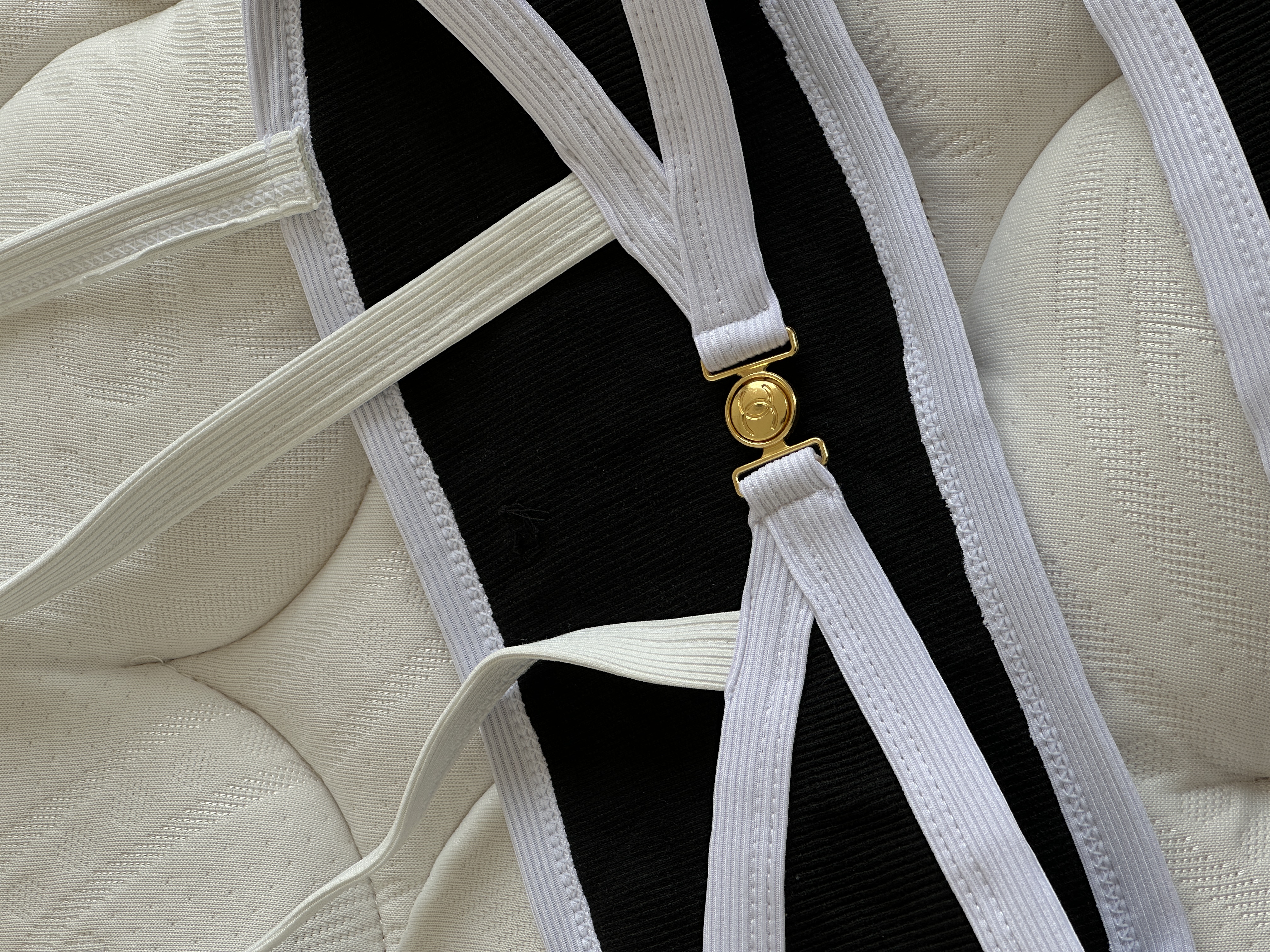 Chanel Black and White Two-Tone Ribbed Bikini Set with CC Logo