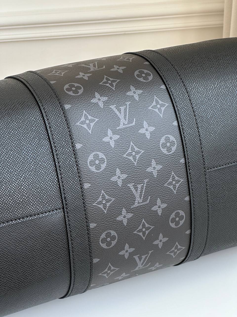 Louis Vuitton Taiga Leather Mix Monogram Eclipse Keepall 50 Travel Duffle Bag