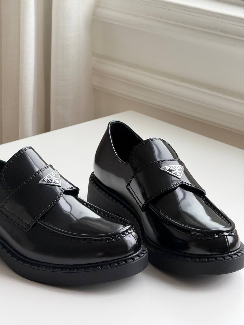 Prada Monolith Brushed Leather Loafers