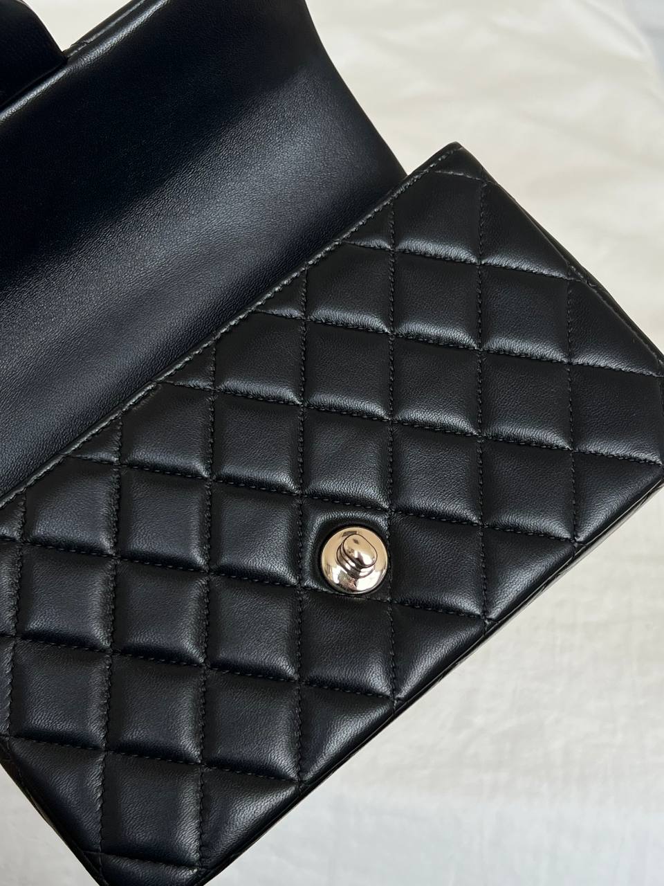 Chanel Black Lambskin Mini Classic Flap With Top Handle