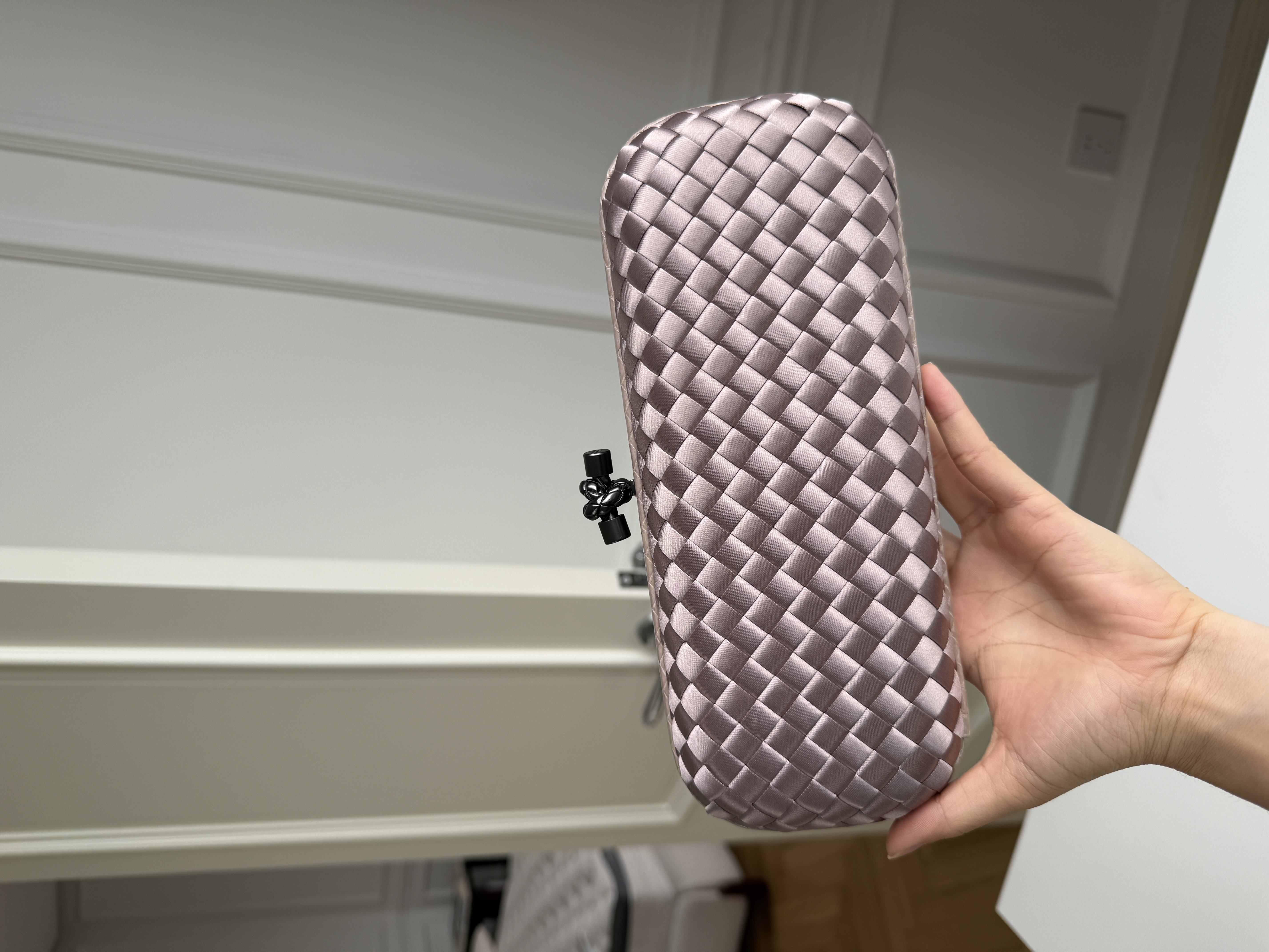 Bottega Veneta Knot Long Intrecciato Satin Clutch