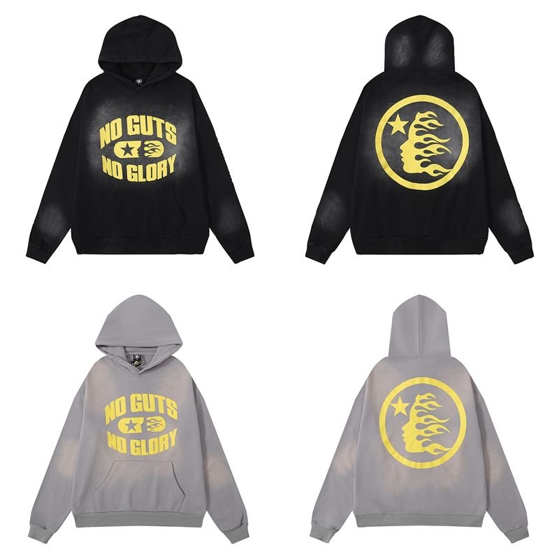 Hellstar NO GUTS NO GLORY mud print retro washed water made old hooded sweatshirt sweatshirt