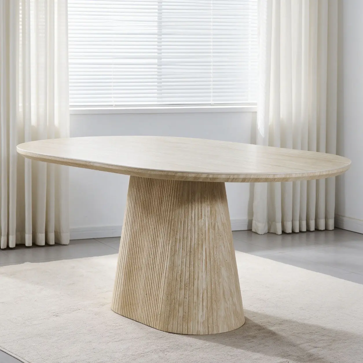 Table de Salle à Manger Ovale en Céramique Travertin NOVERRA