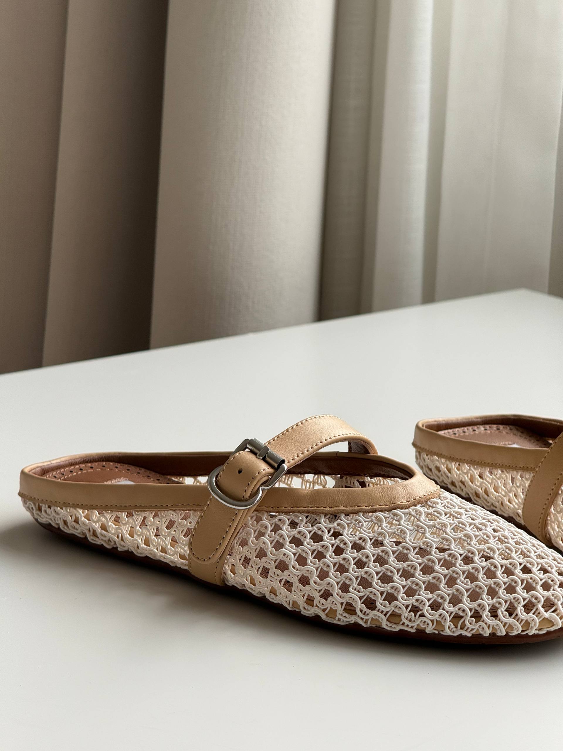 Alaïa Hollow-out Woven Mary Jane Flat Mule Shoes