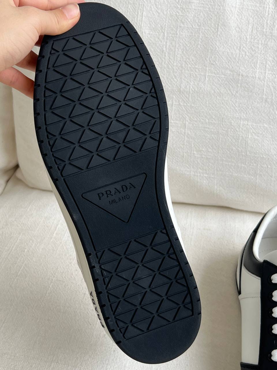 Prada Black & White Smooth Leather Low-top Sneakers