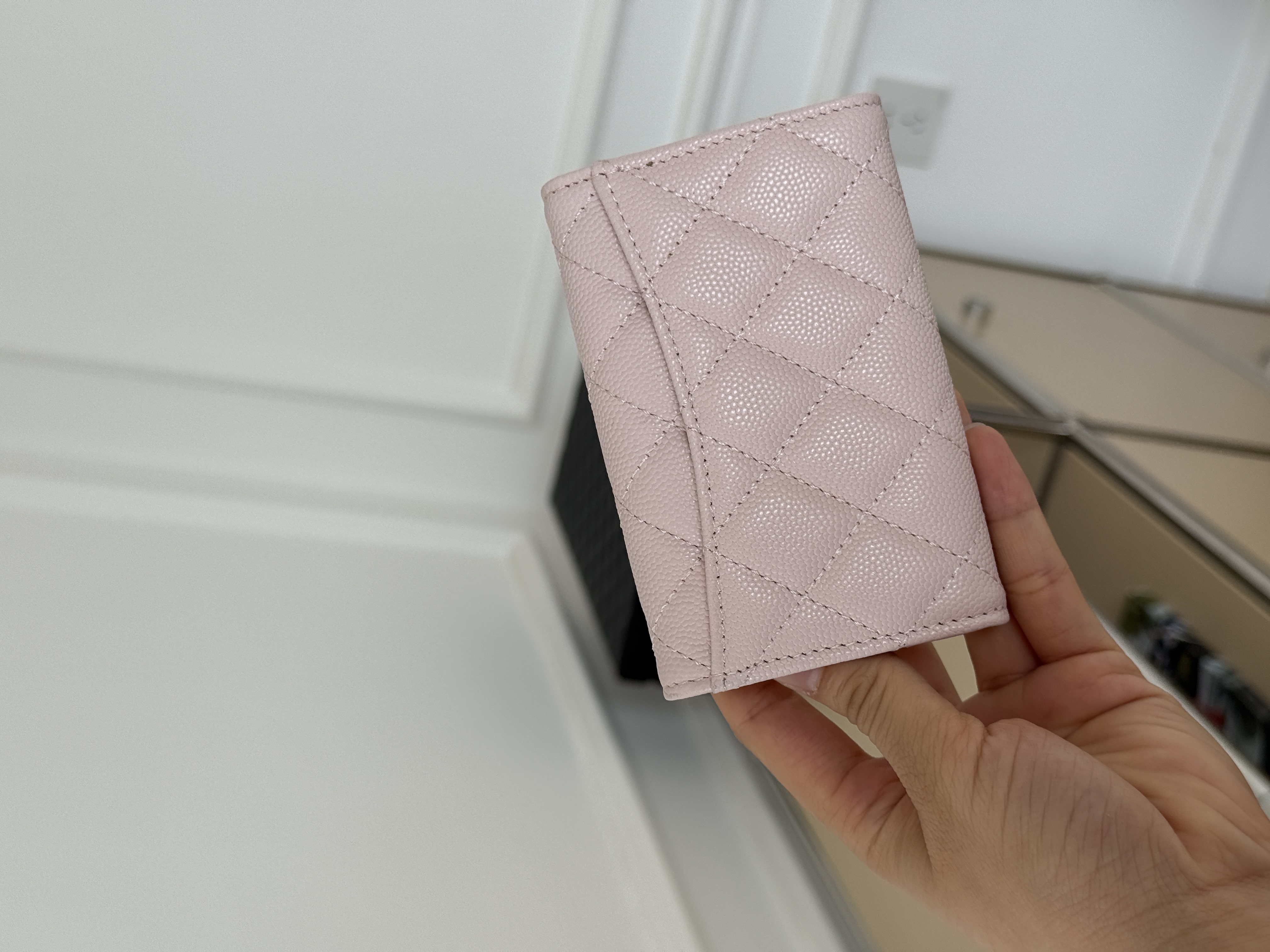 CHANEL Light Pink Caviar Quilted CC Flap Small Card Wallet