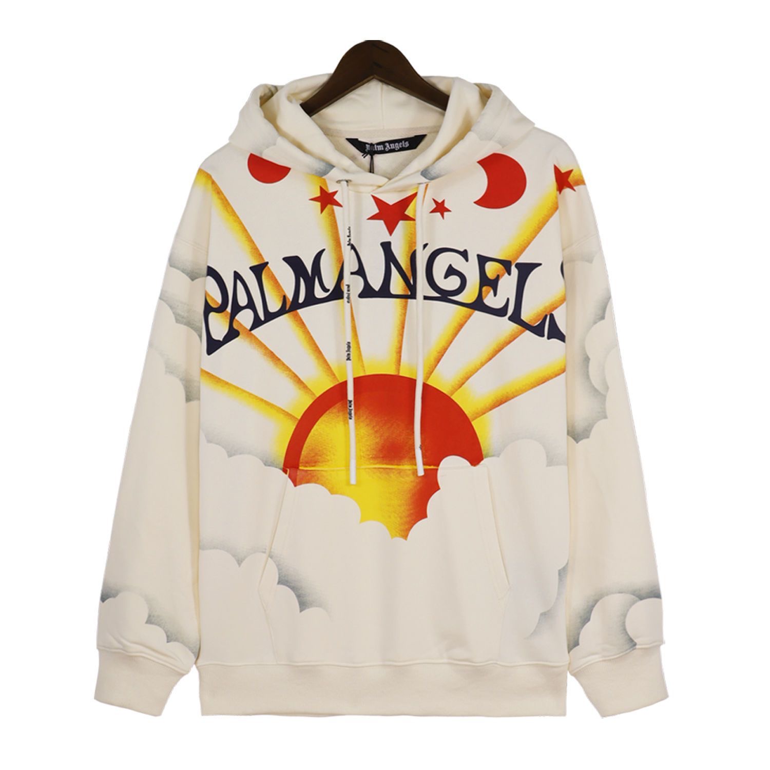 Sun and Stars Letters Logo Hoodie Beige Color