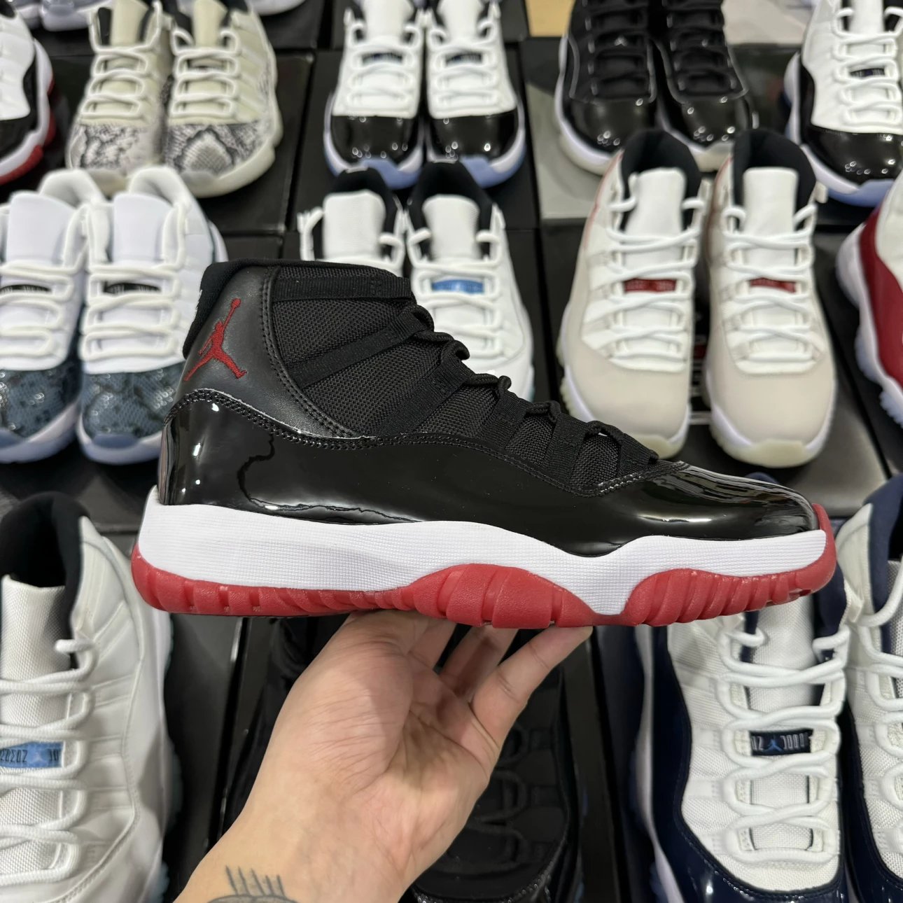 Air Jordan 11 Retro High Black Red with Red Logo