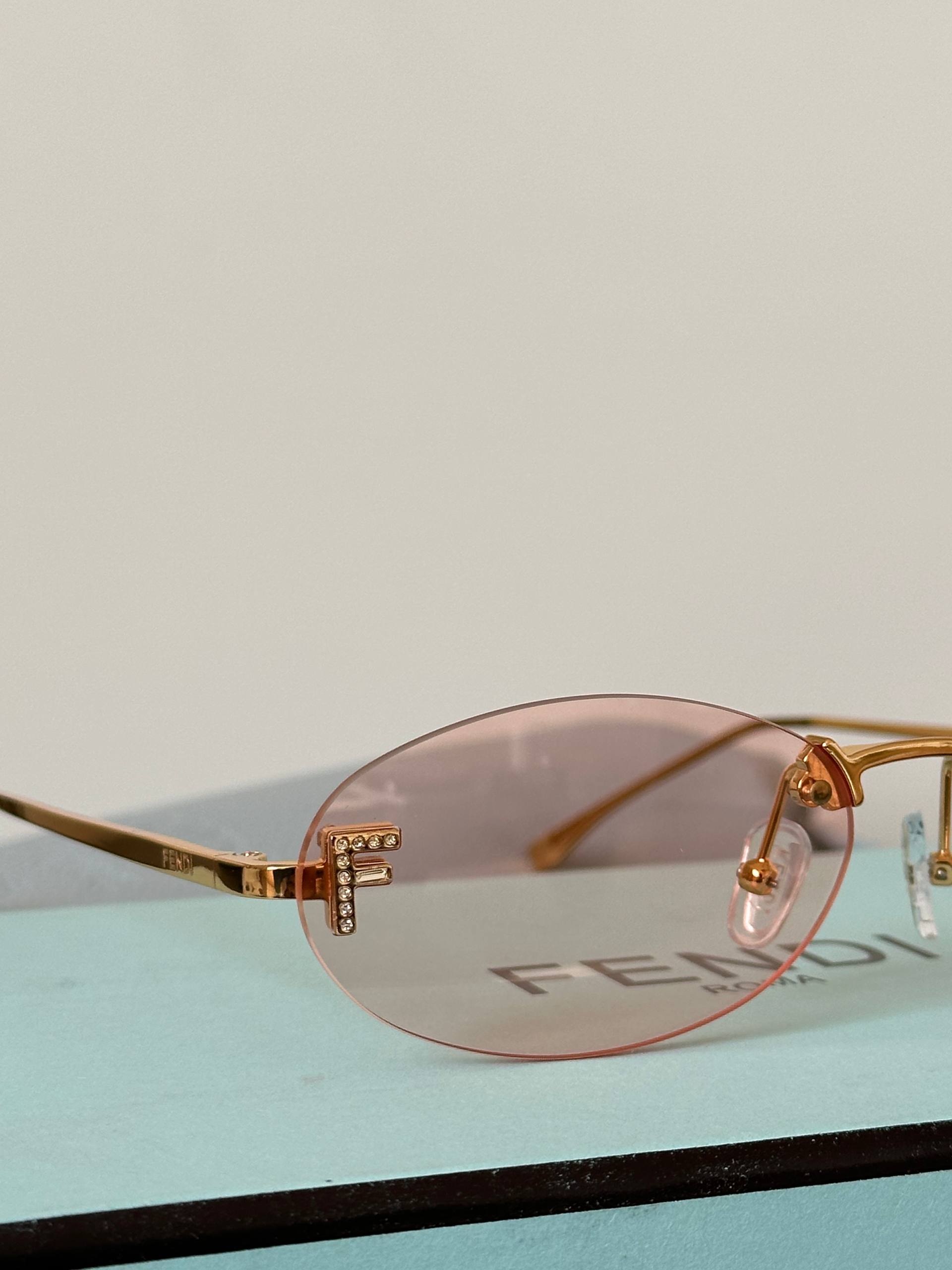 Fendi First Crystal Oval Rimless Sunglasses