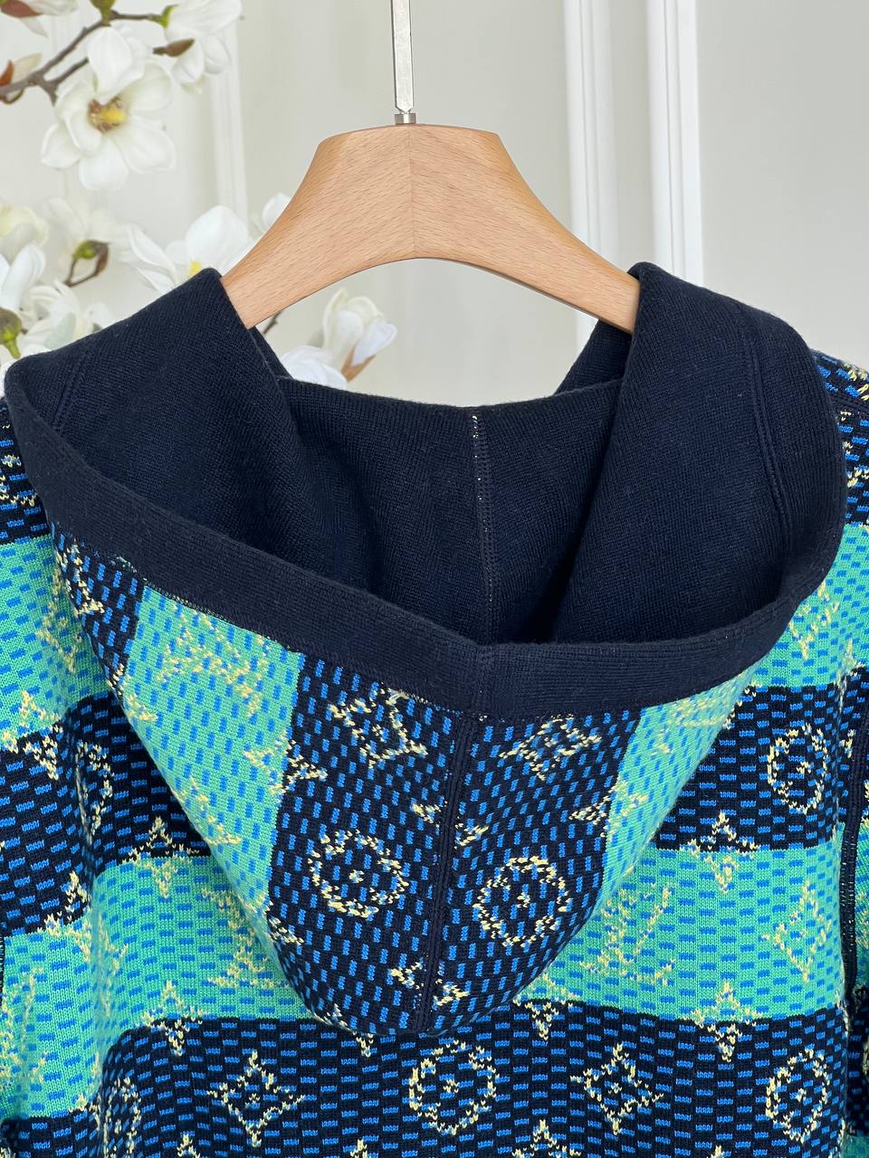 Louis Vuitton Teal-navy Striped Monogram Jacquard Zip-up Hoodie