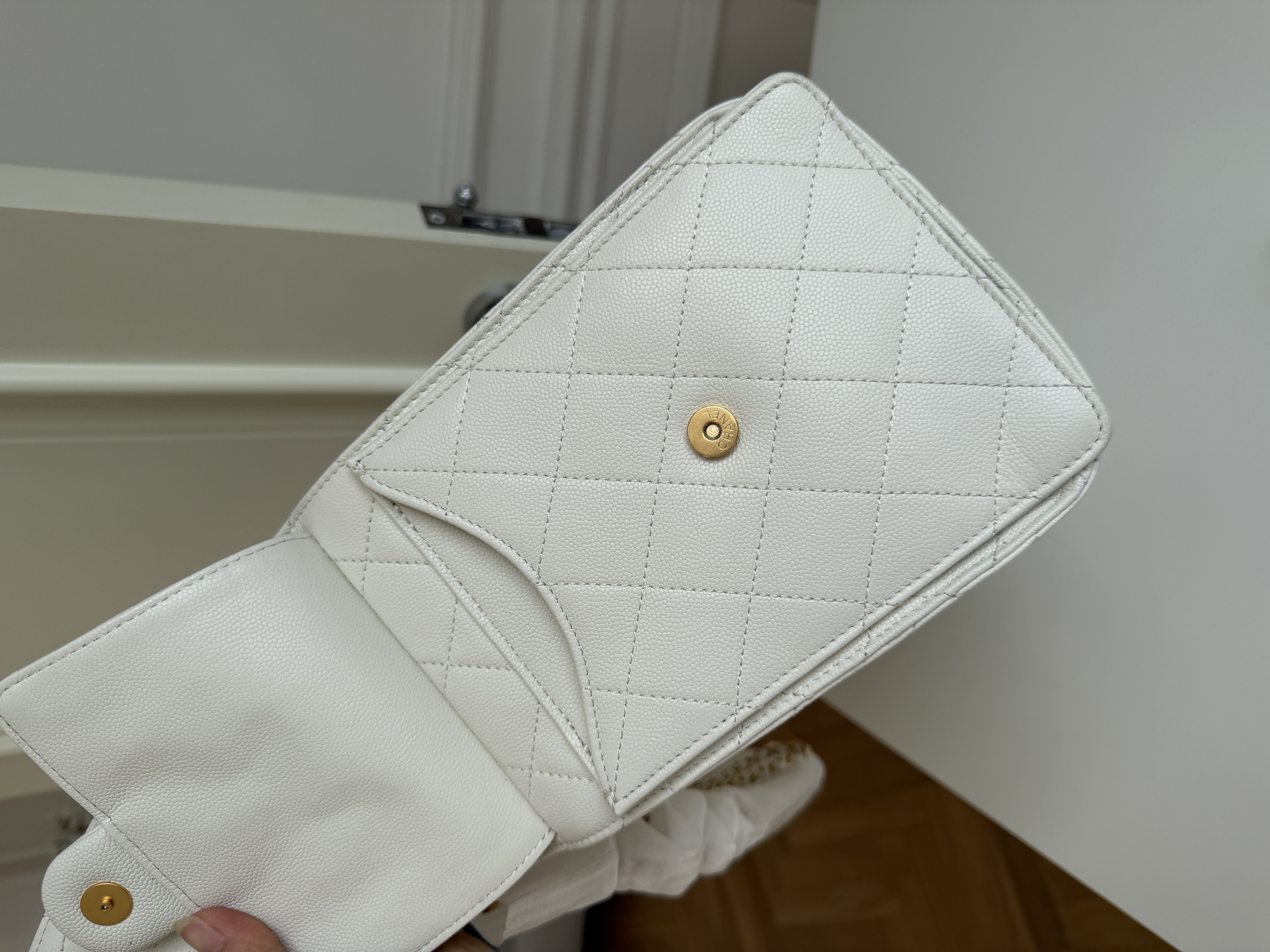 CHANEL Quilted Drawstring Bucket Bag in Milky White
