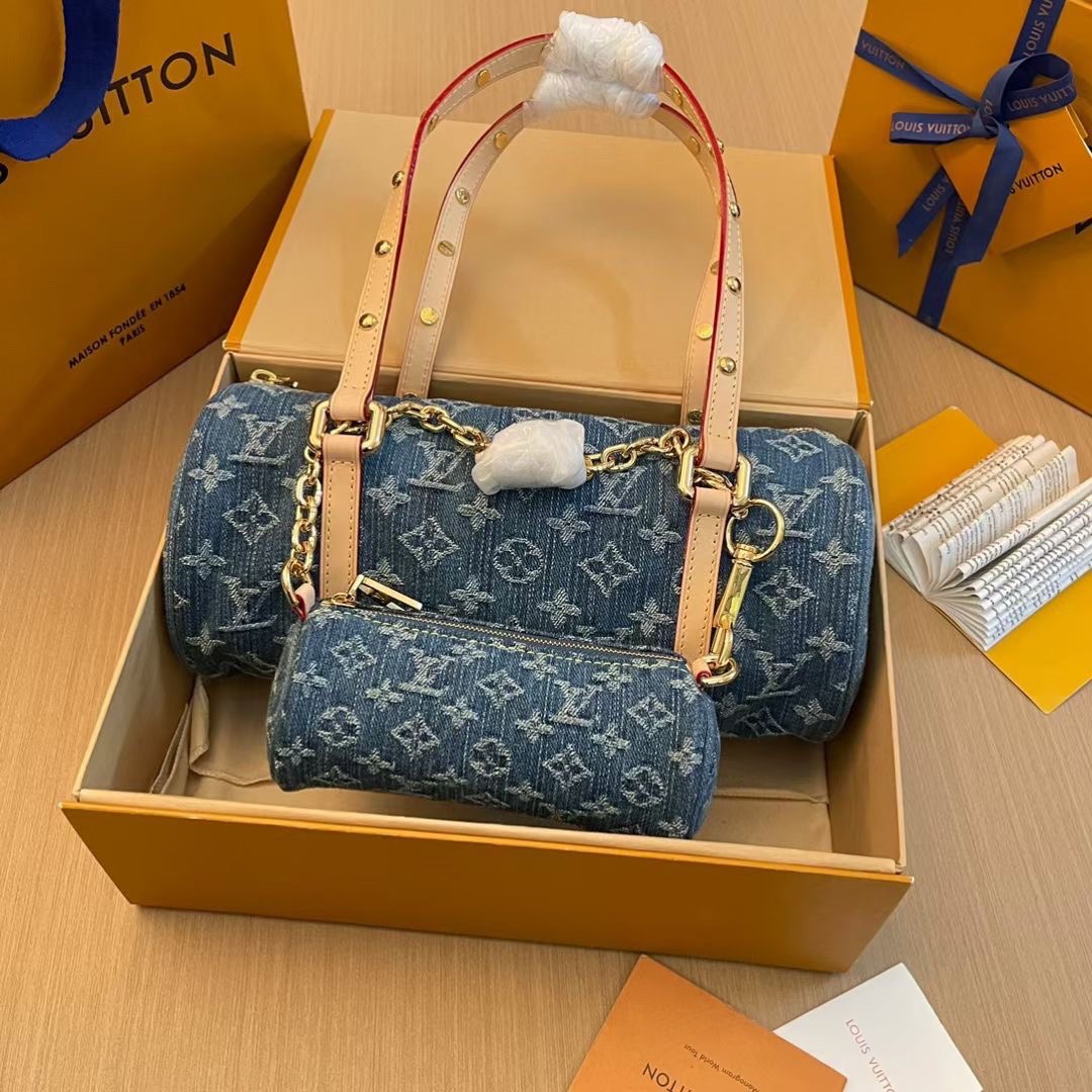 LV PAPILLON Denim Handbag