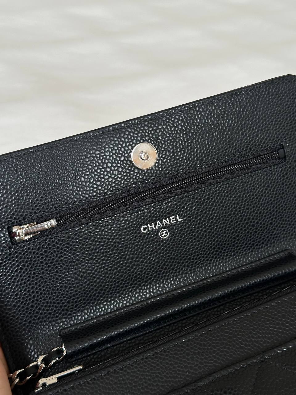Chanel Black Caviar Leather Wallet On Chain Silver Hardware