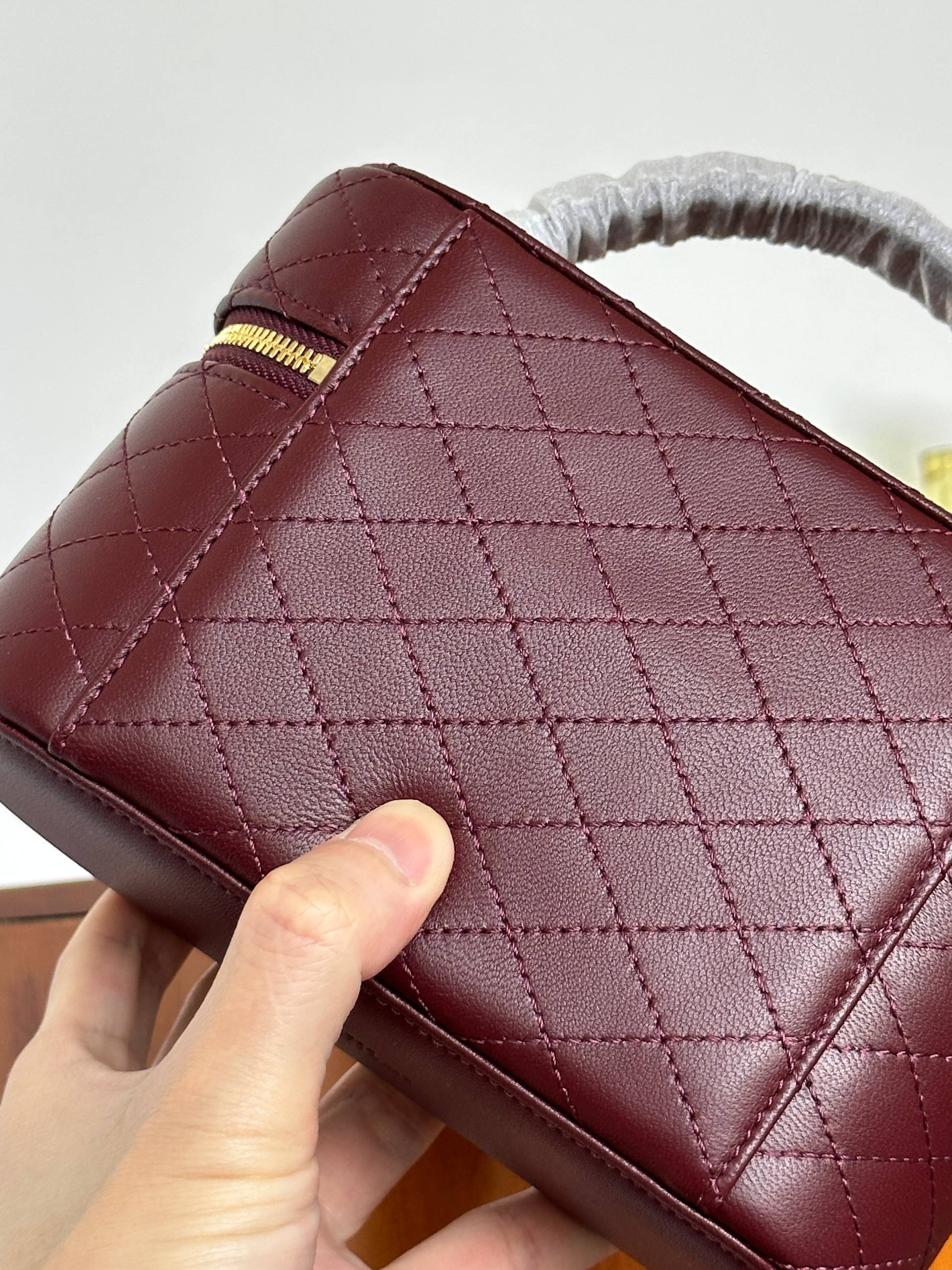 Yves Saint Laurent Burgundy Quilted Lambskin Mini Vanity Top Handle Bag