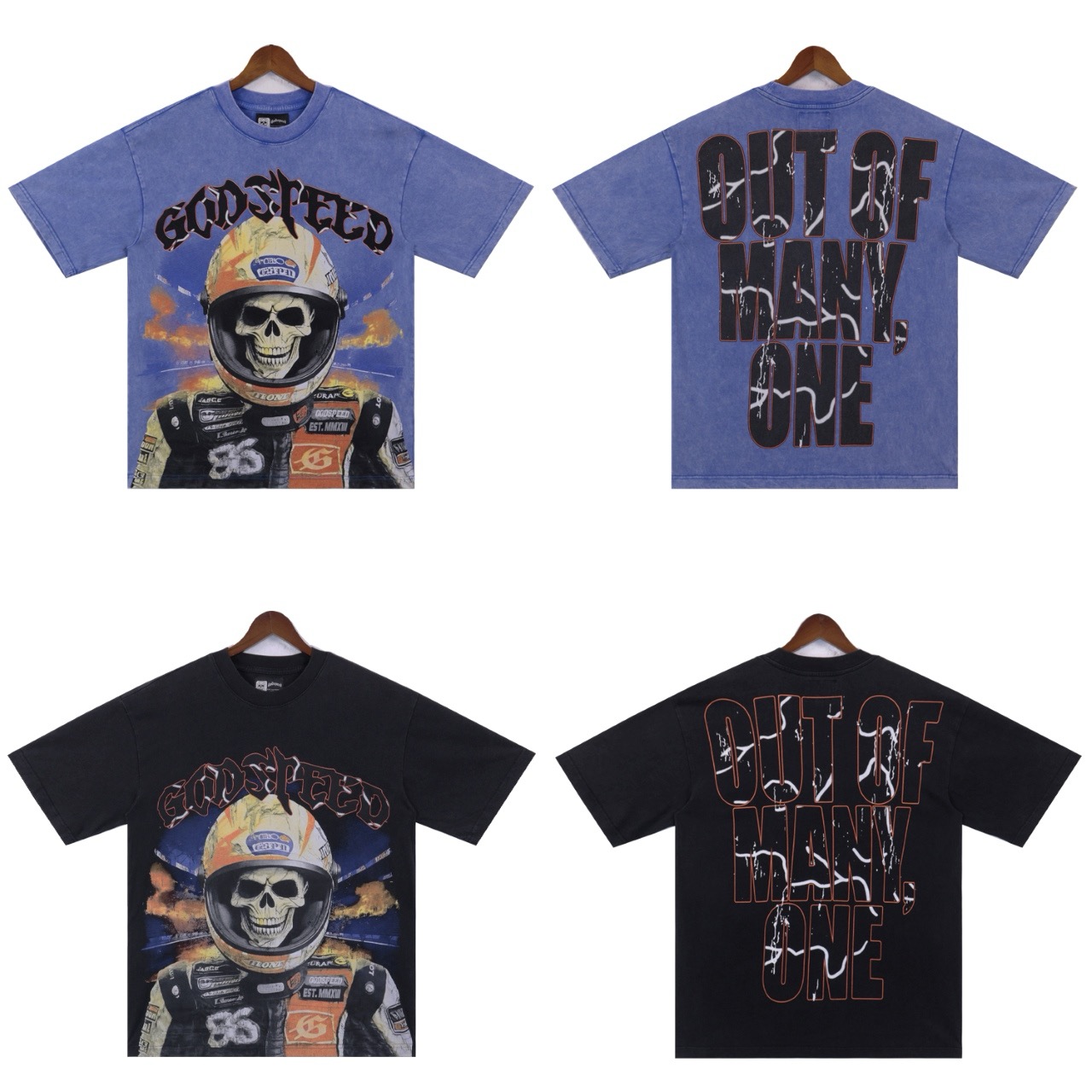 godspeed space skull black and blue tee