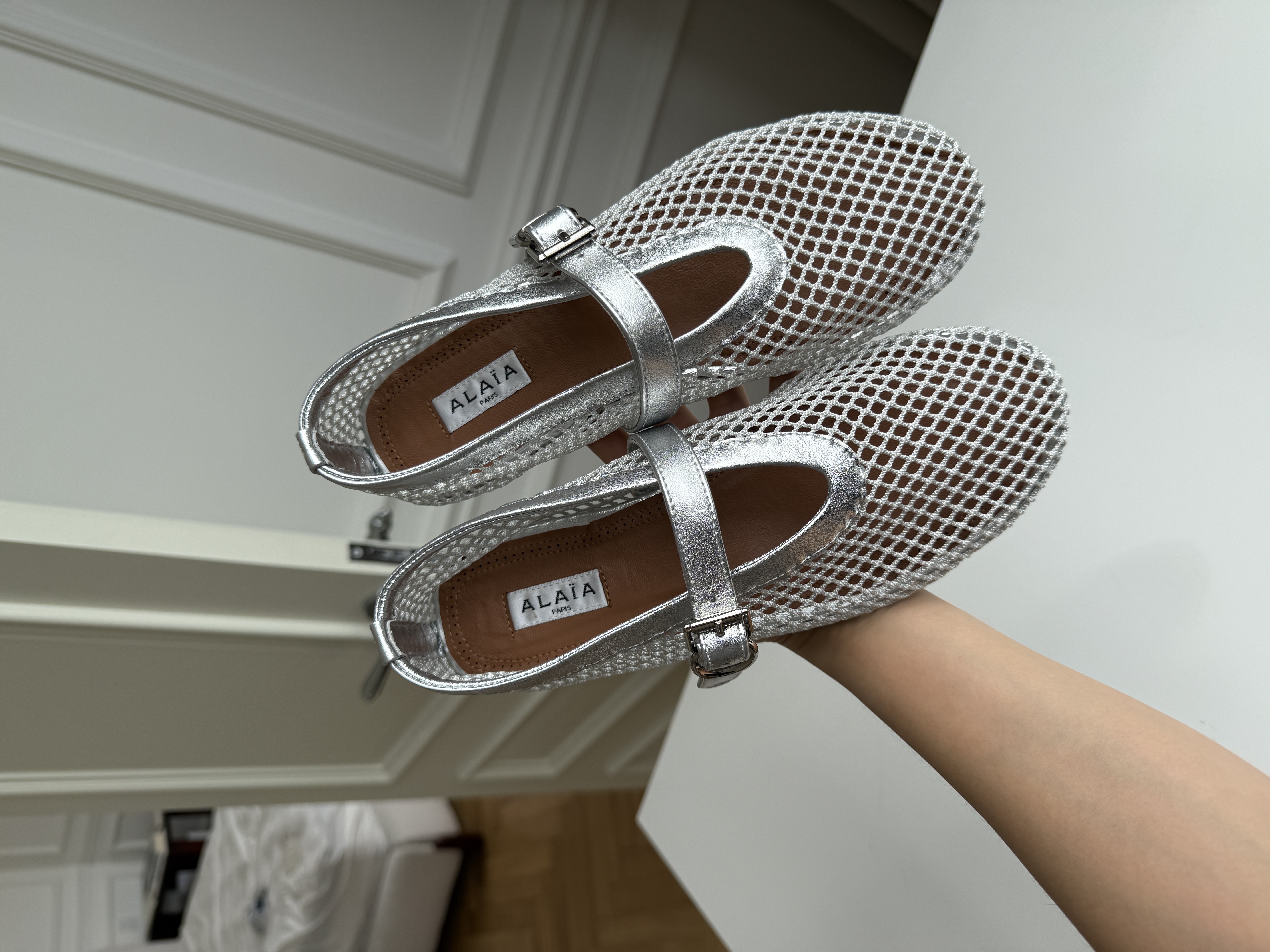 Silver Mesh Mary Jane Ballet Flats