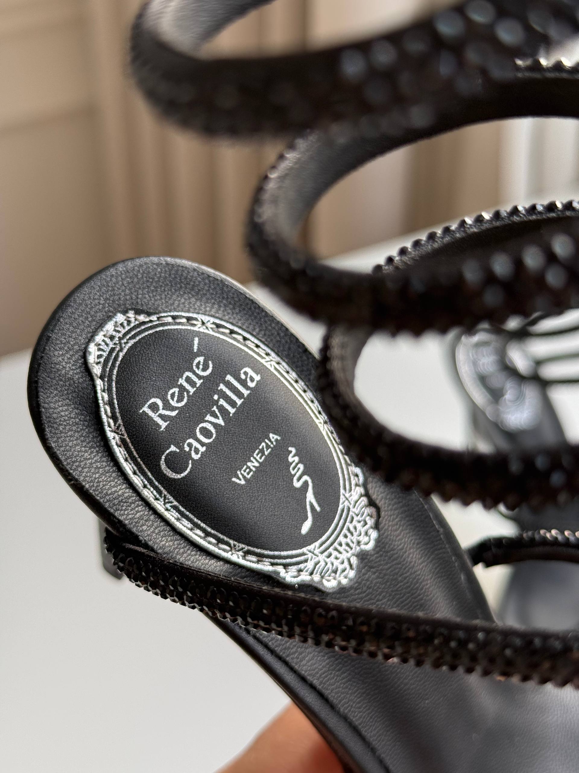 Rene Caovilla Cleo Black Crystal Wrap-around Sandals