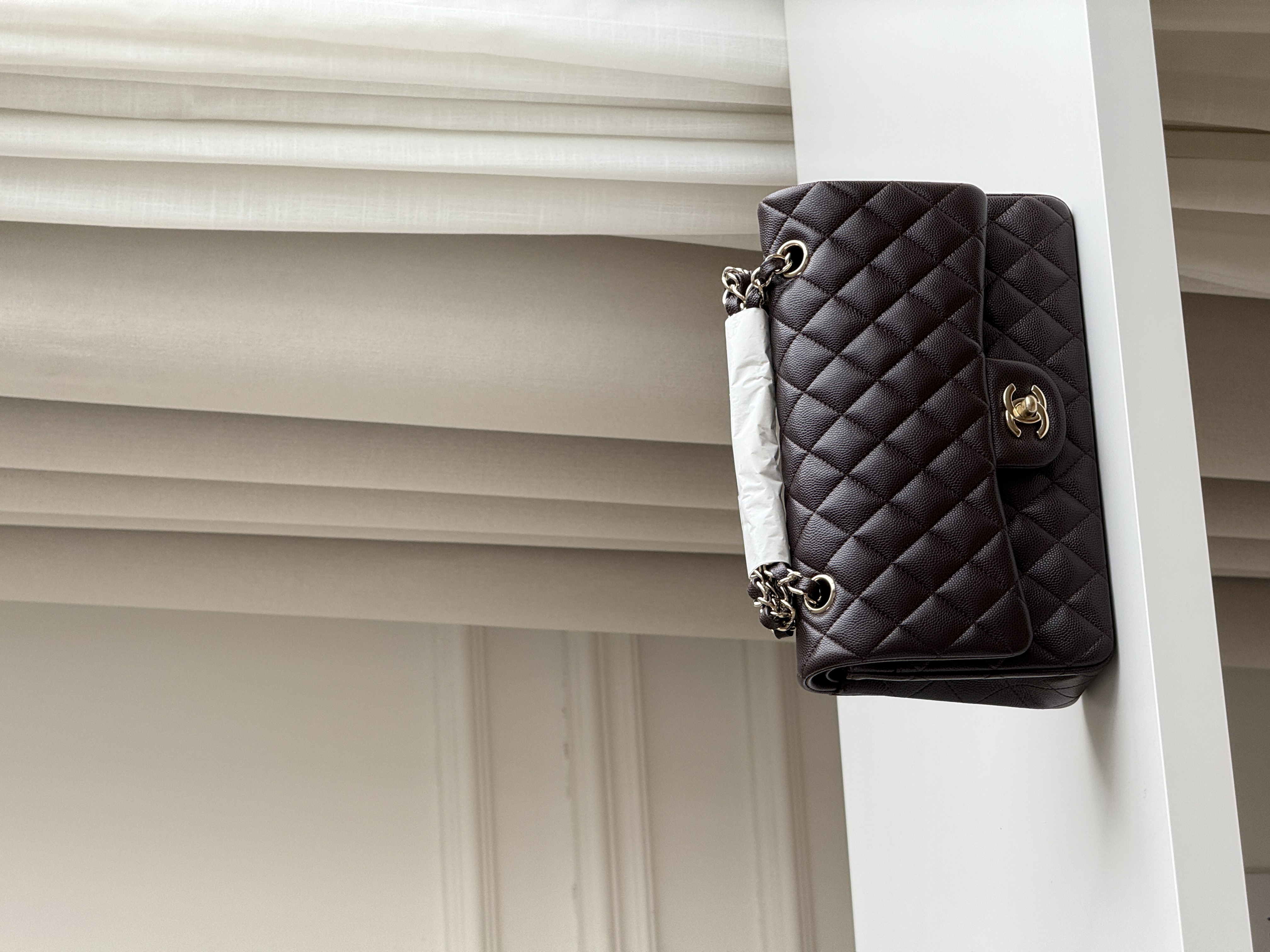 CHANEL Classic Flap Quilted Caviar Leather Bag (Dark Brown with Gold Hardware)