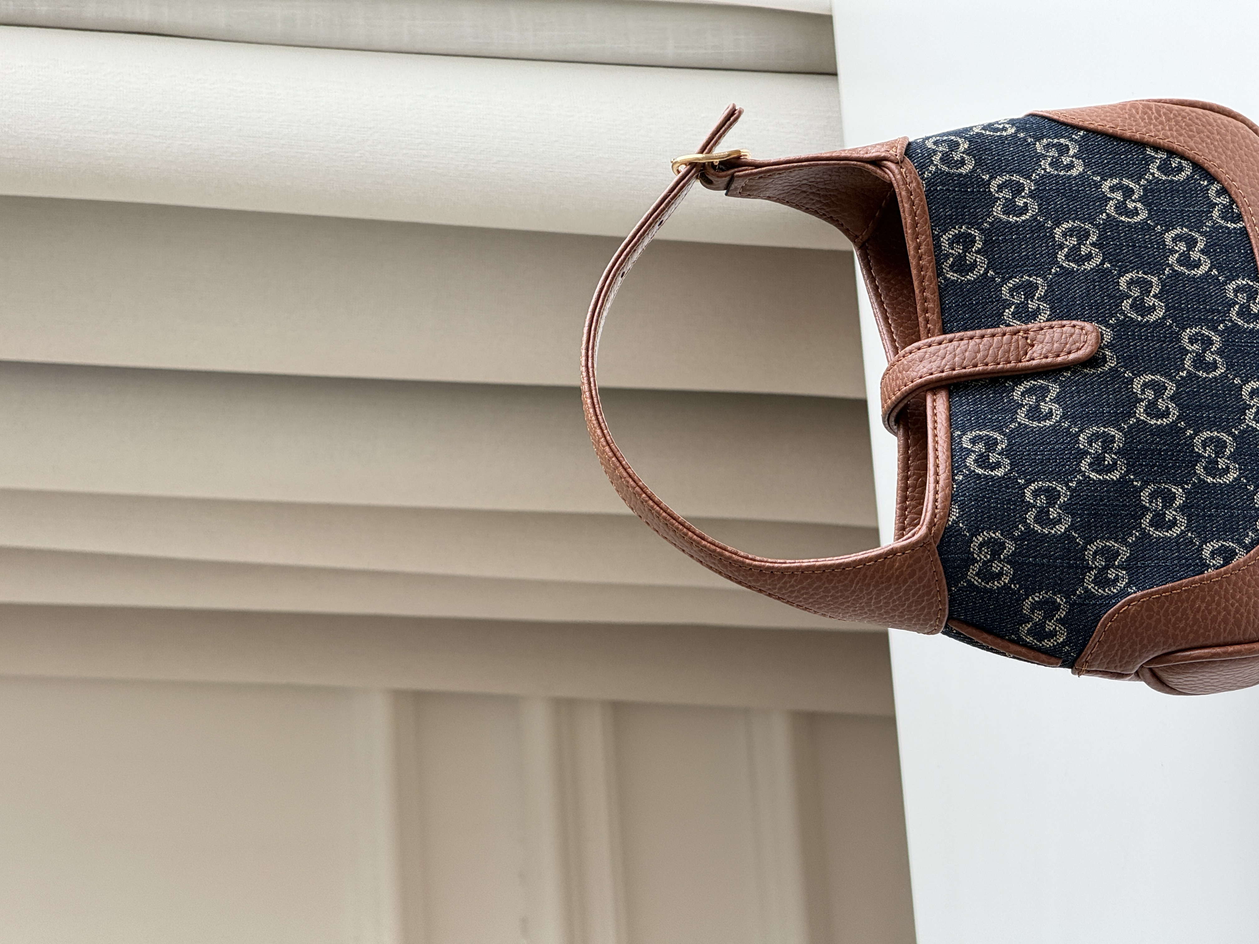 Gucci Mini Jackie Denim GG Monogram Leather Trim Hobo Handbag