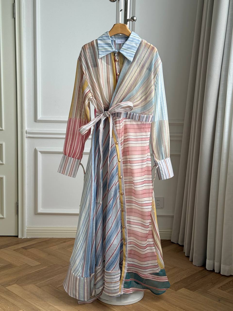 ZIMMERMANN Rebellion Striped Wrap Midi Shirt Dress