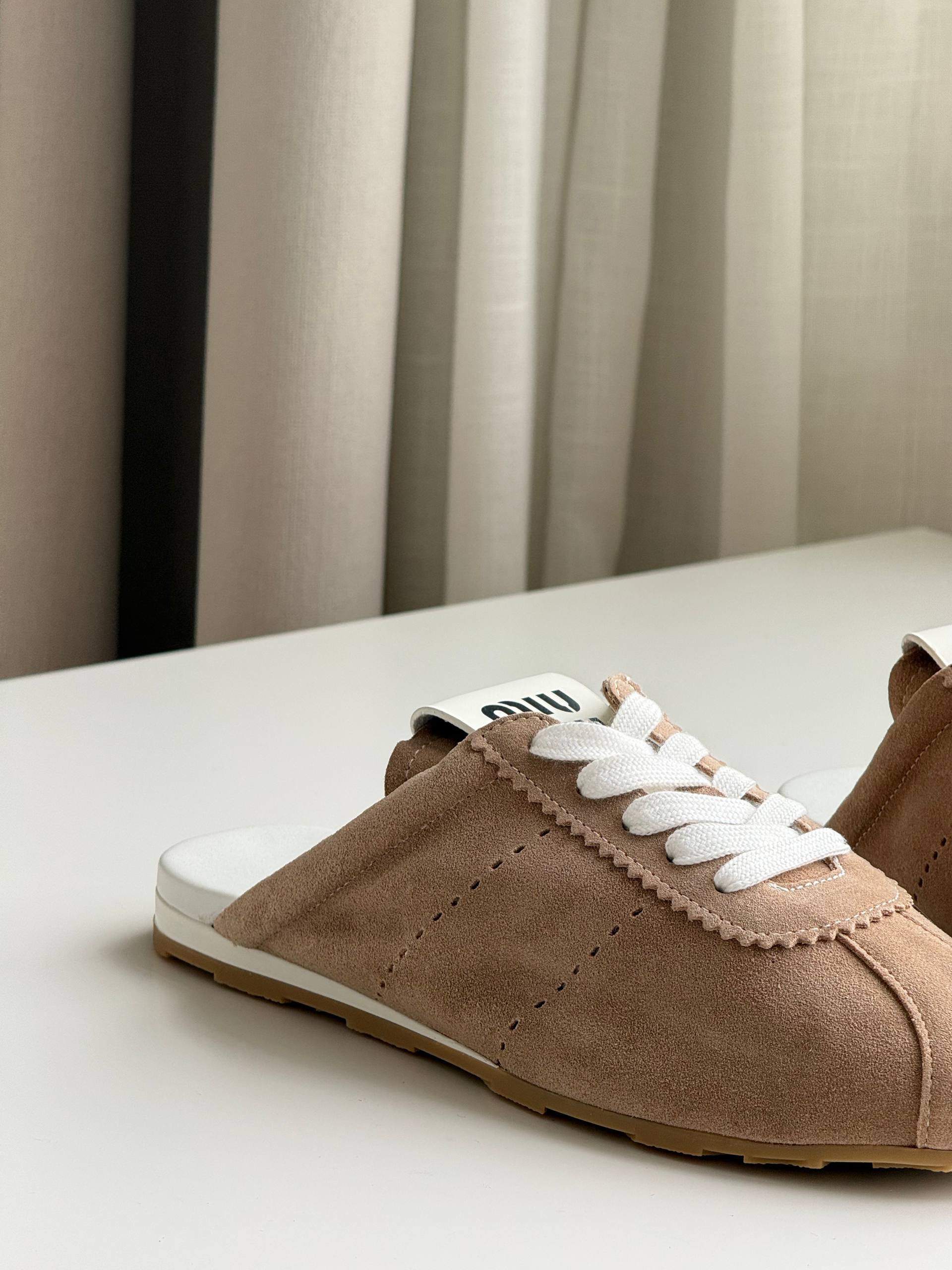 Miu Miu Faded Suede Deck Mules (Cinnamon)