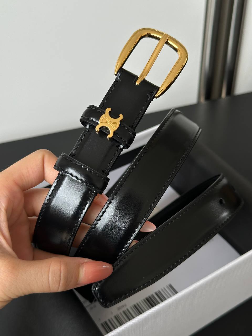 CELINE Triomphe Leather Belt with Pin Buckle