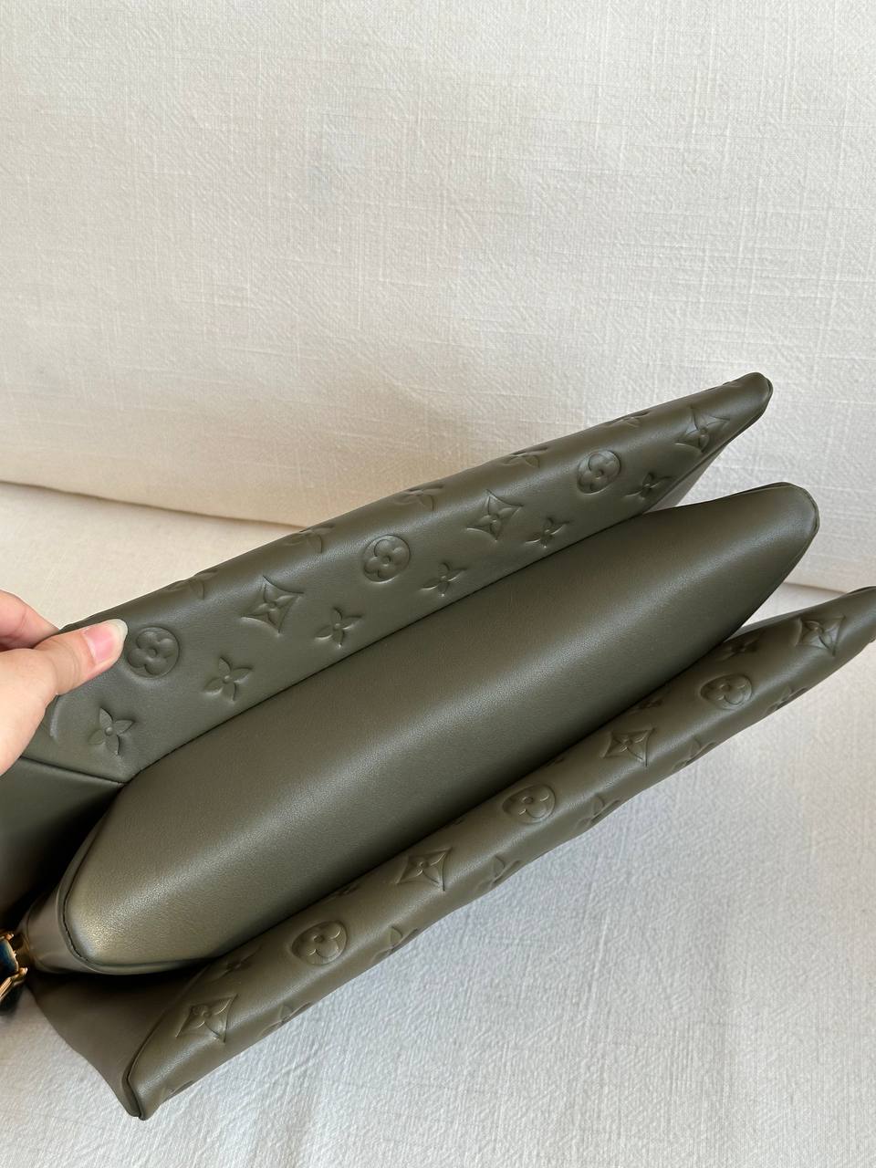 Louis Vuitton Olive Green Monogram Embossed Leather Clutch Pouch