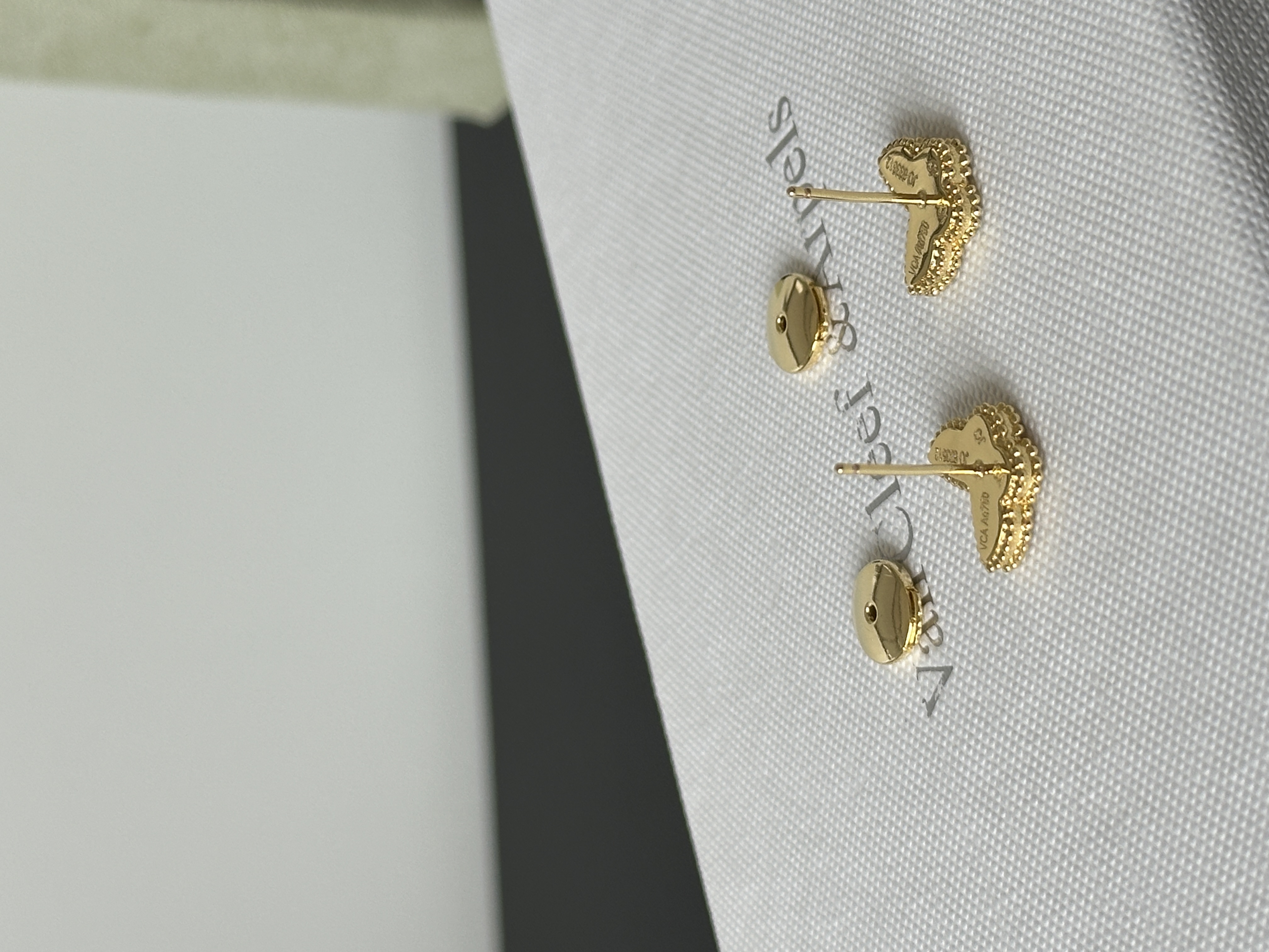 18K Gold White Mother of Pearl Butterfly Beaded Edge Stud Earrings